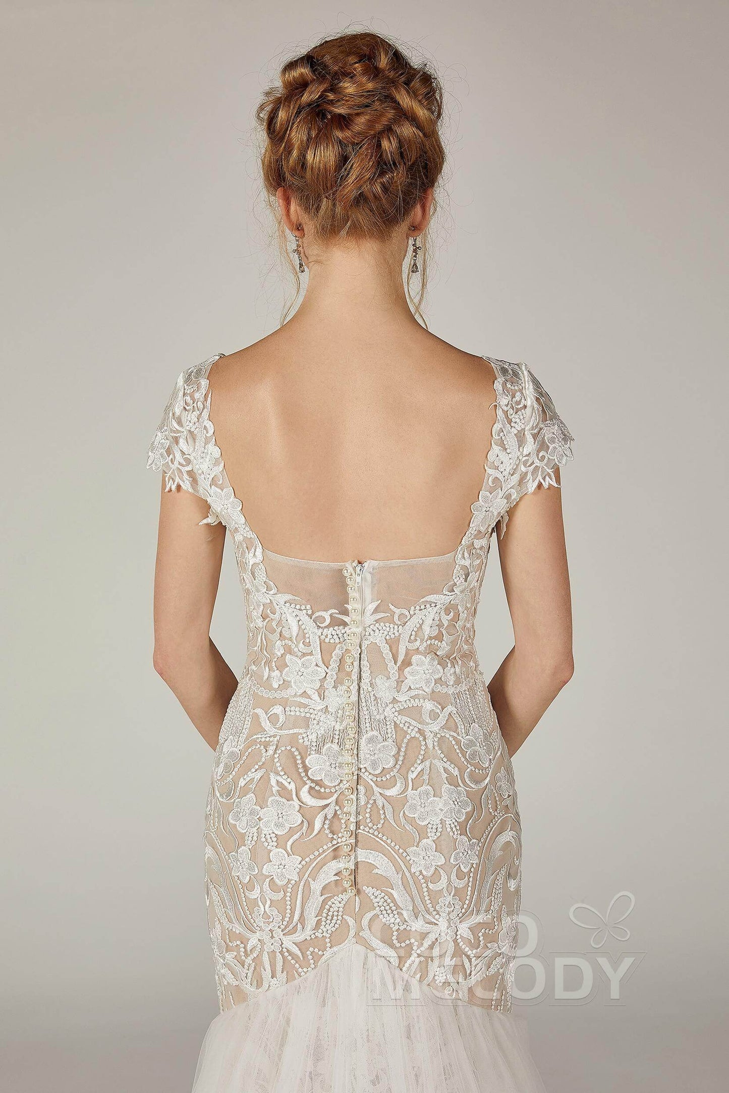 Trumpet Court Train Lace Knitted Fabric Wedding Dress CW2129CR - COCOMELODY