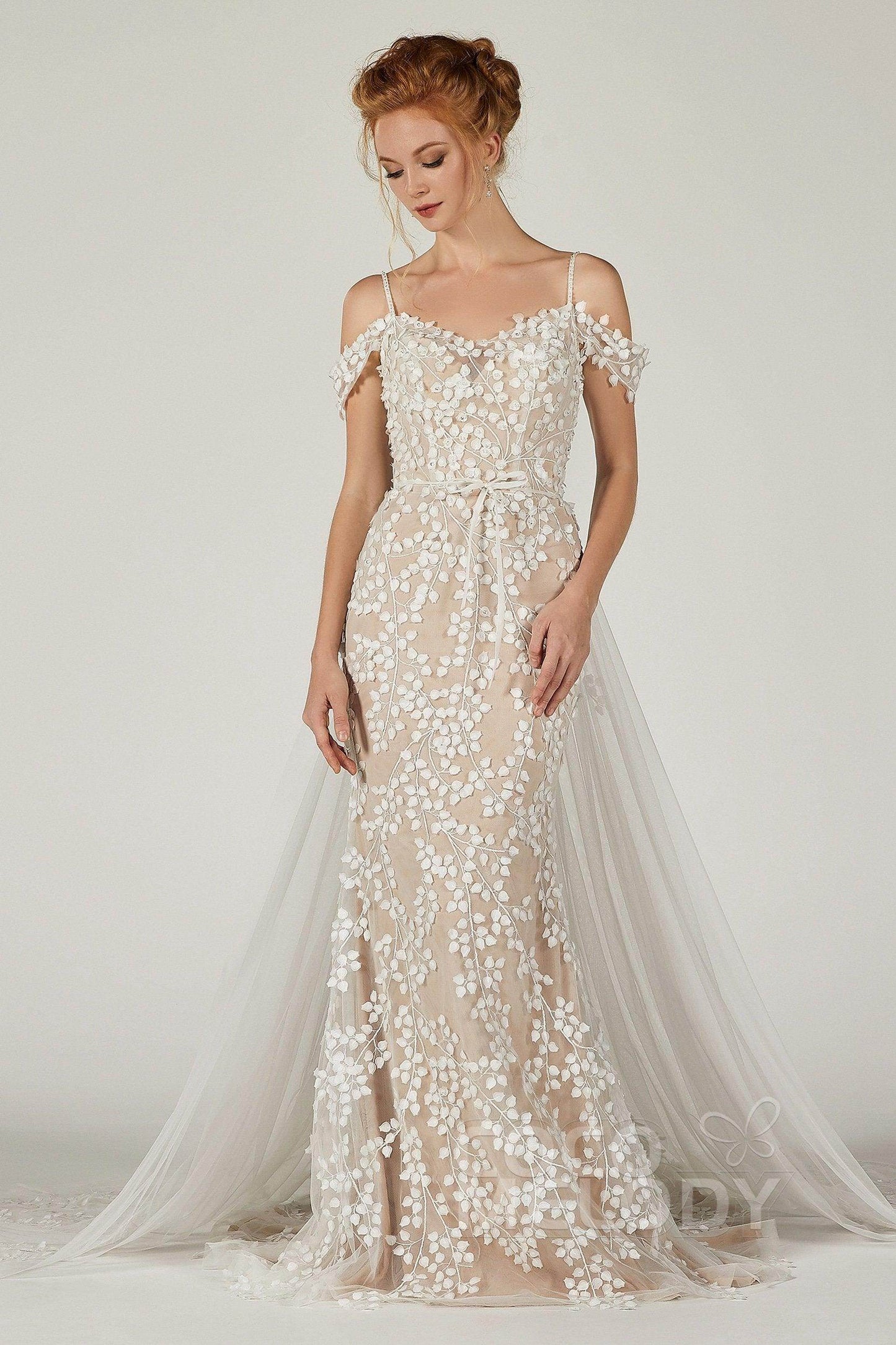 Sheath Court Train Tulle Knitted Fabric Wedding Dress CW2130 - COCOMELODY