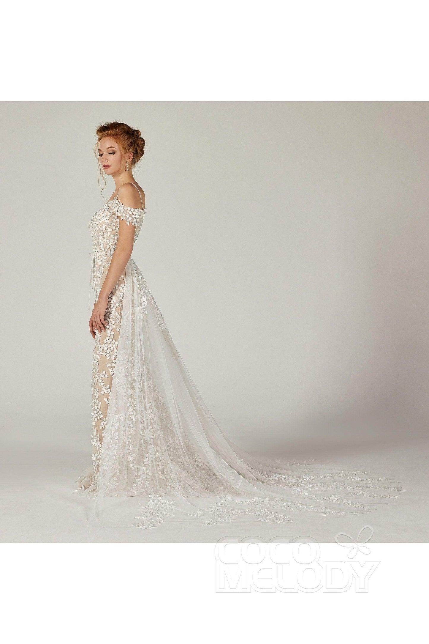 Sheath Court Train Tulle Knitted Fabric Wedding Dress CW2130 - COCOMELODY