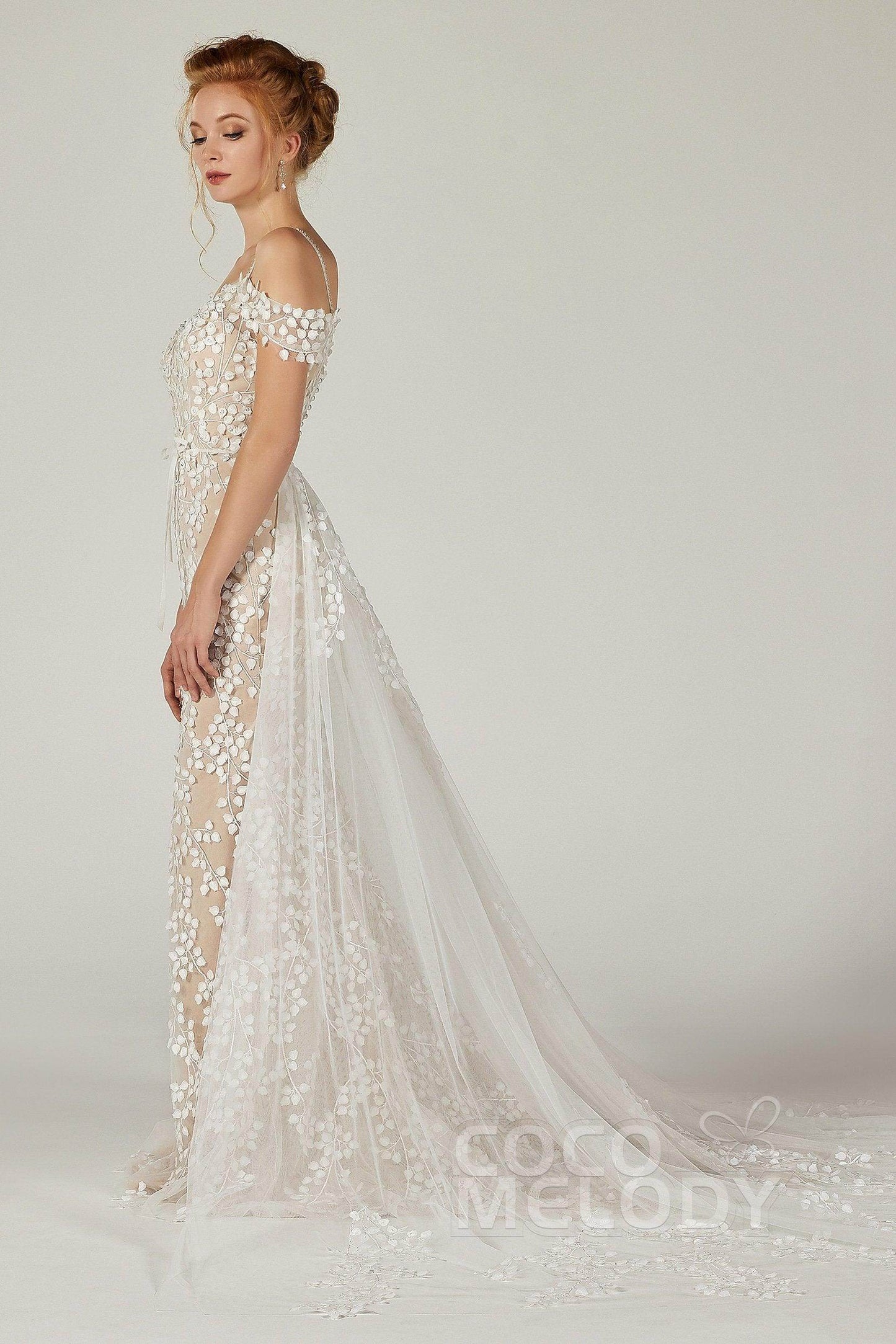Sheath Court Train Tulle Knitted Fabric Wedding Dress CW2130 - COCOMELODY