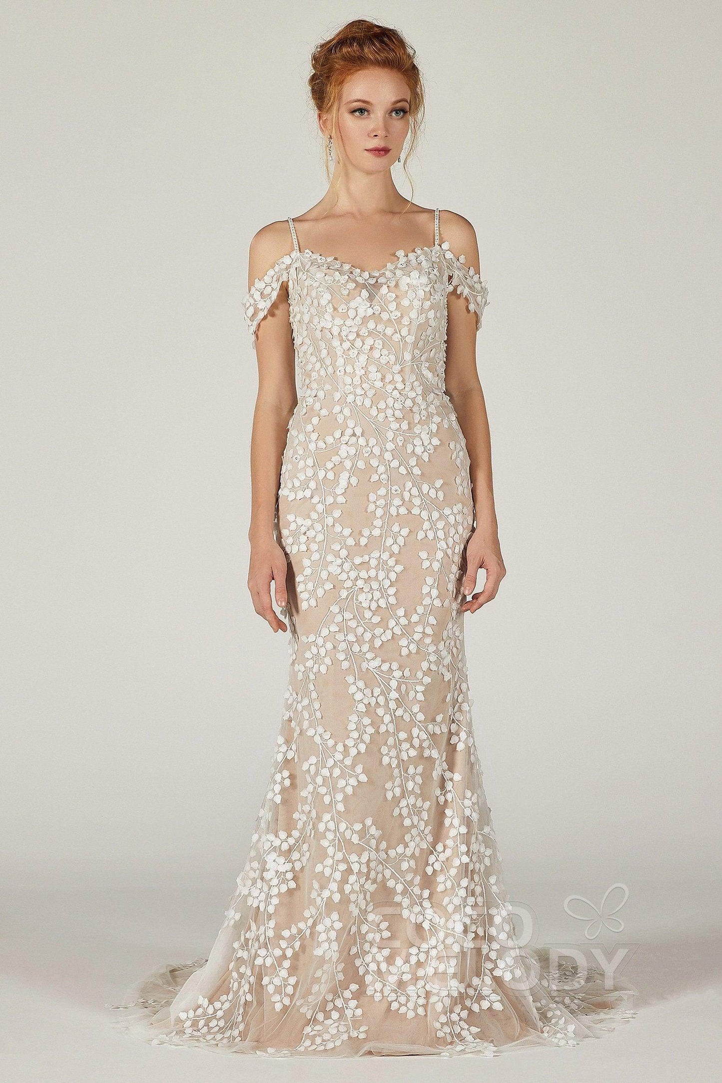 Sheath Court Train Tulle Knitted Fabric Wedding Dress CW2130 - COCOMELODY