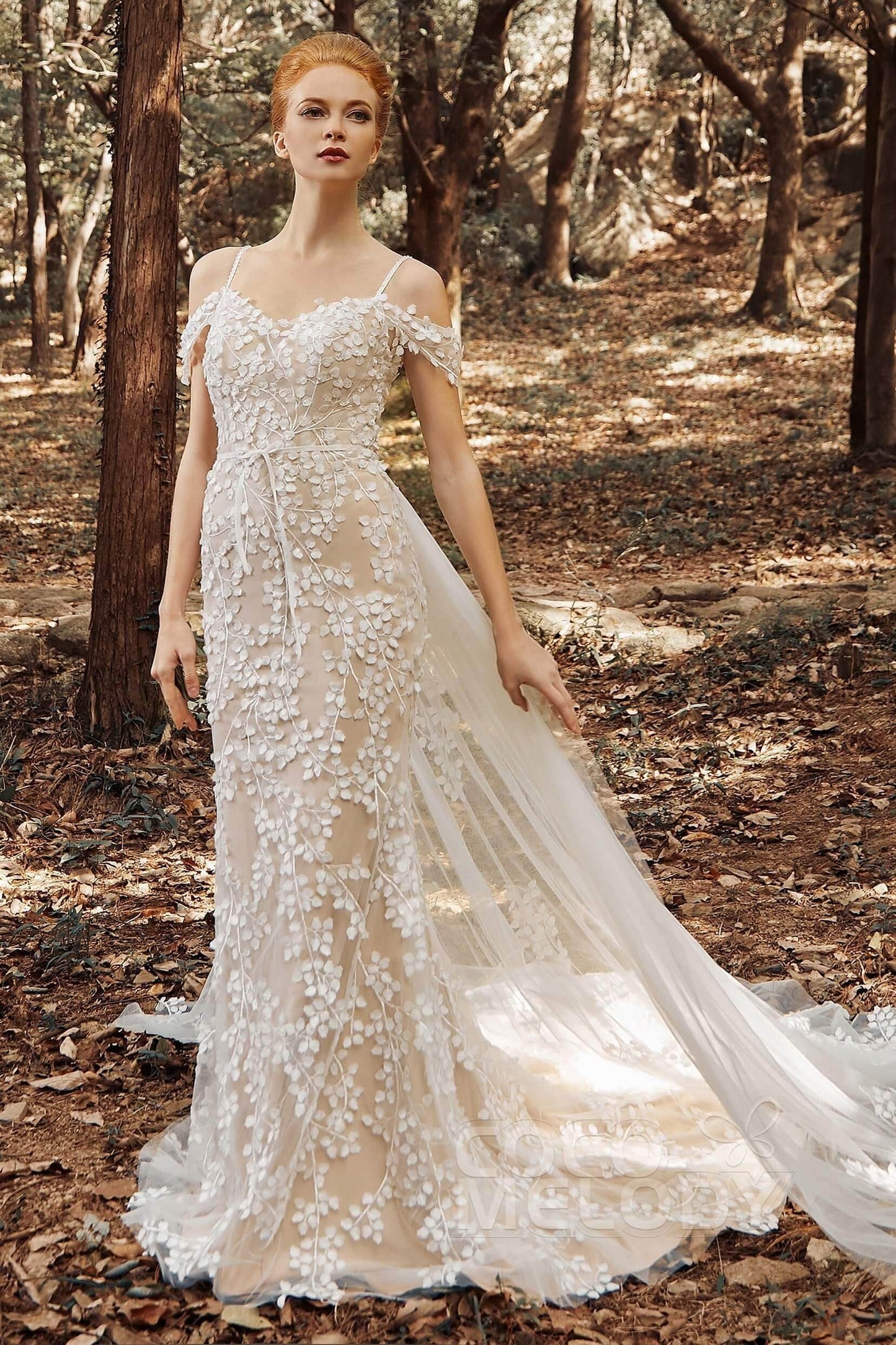 Sheath Court Train Tulle Knitted Fabric Wedding Dress CW2130 - COCOMELODY