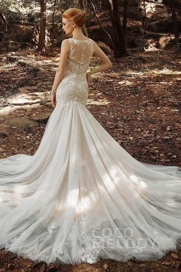 Trumpet-Mermaid Court Train Tulle Wedding Dress CW2132 - COCOMELODY