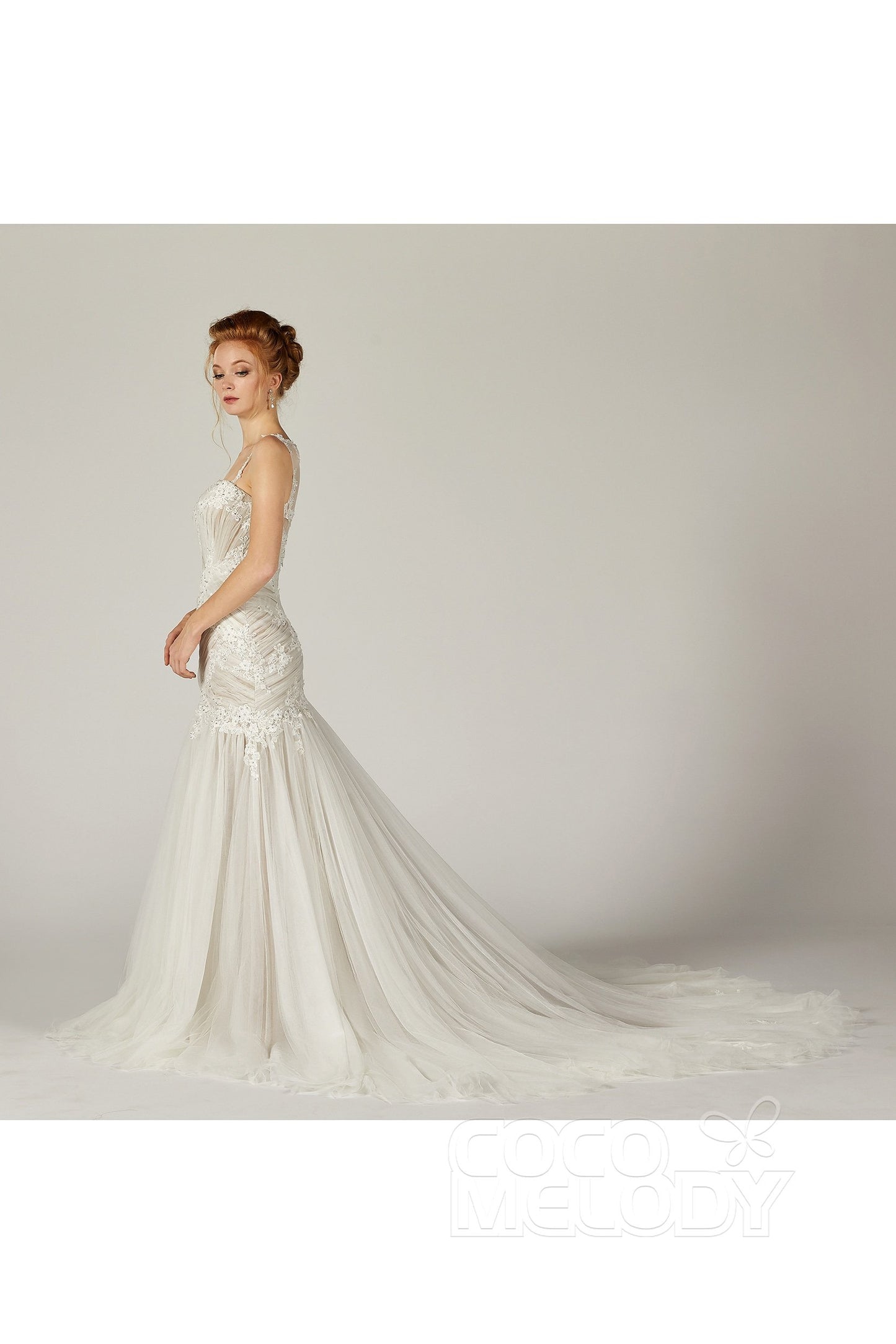 Trumpet-Mermaid Court Train Tulle Wedding Dress CW2132