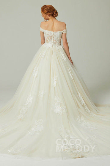 A-Line Chapel Train Tulle Wedding Dress CW2167 - COCOMELODY