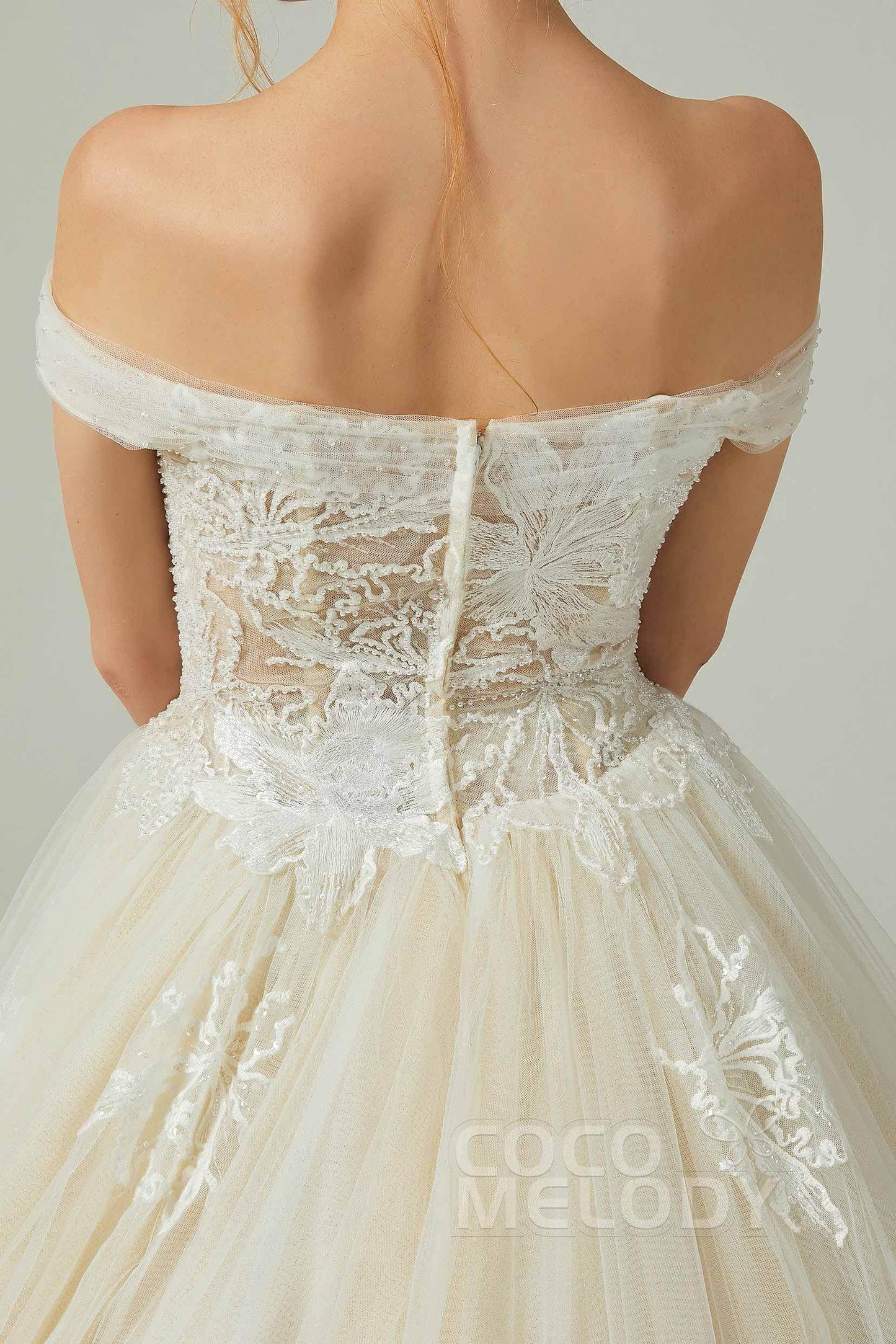 A-Line Chapel Train Tulle Wedding Dress CW2167 - COCOMELODY