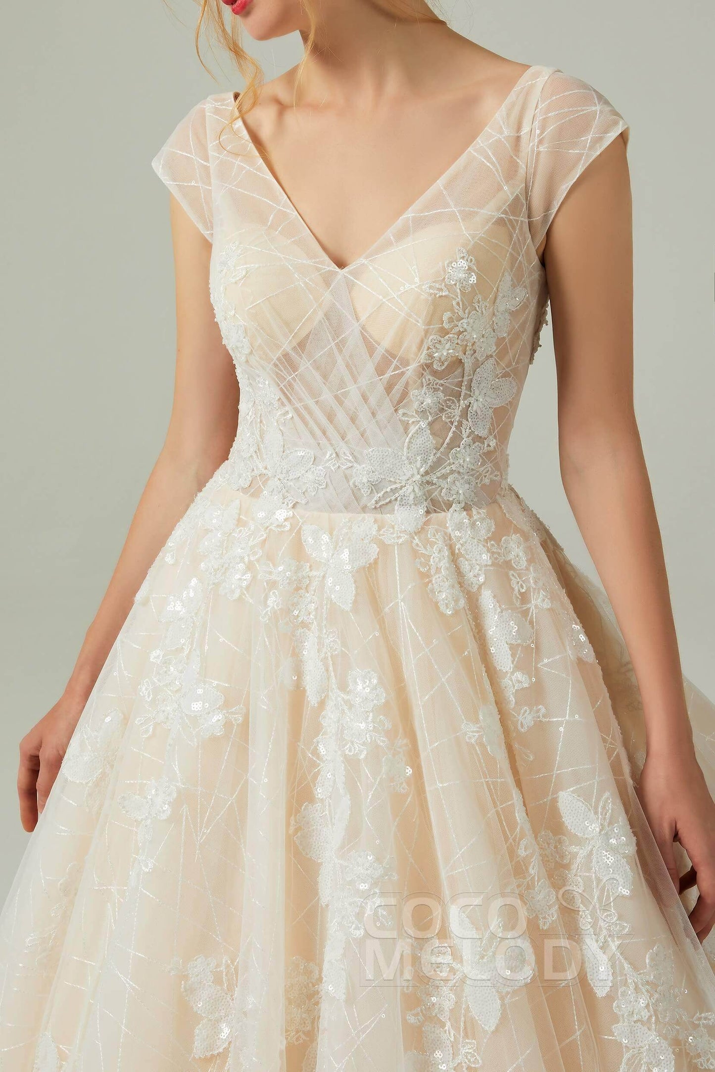 A-Line Chapel Train Tulle Wedding Dress CW2168 - COCOMELODY
