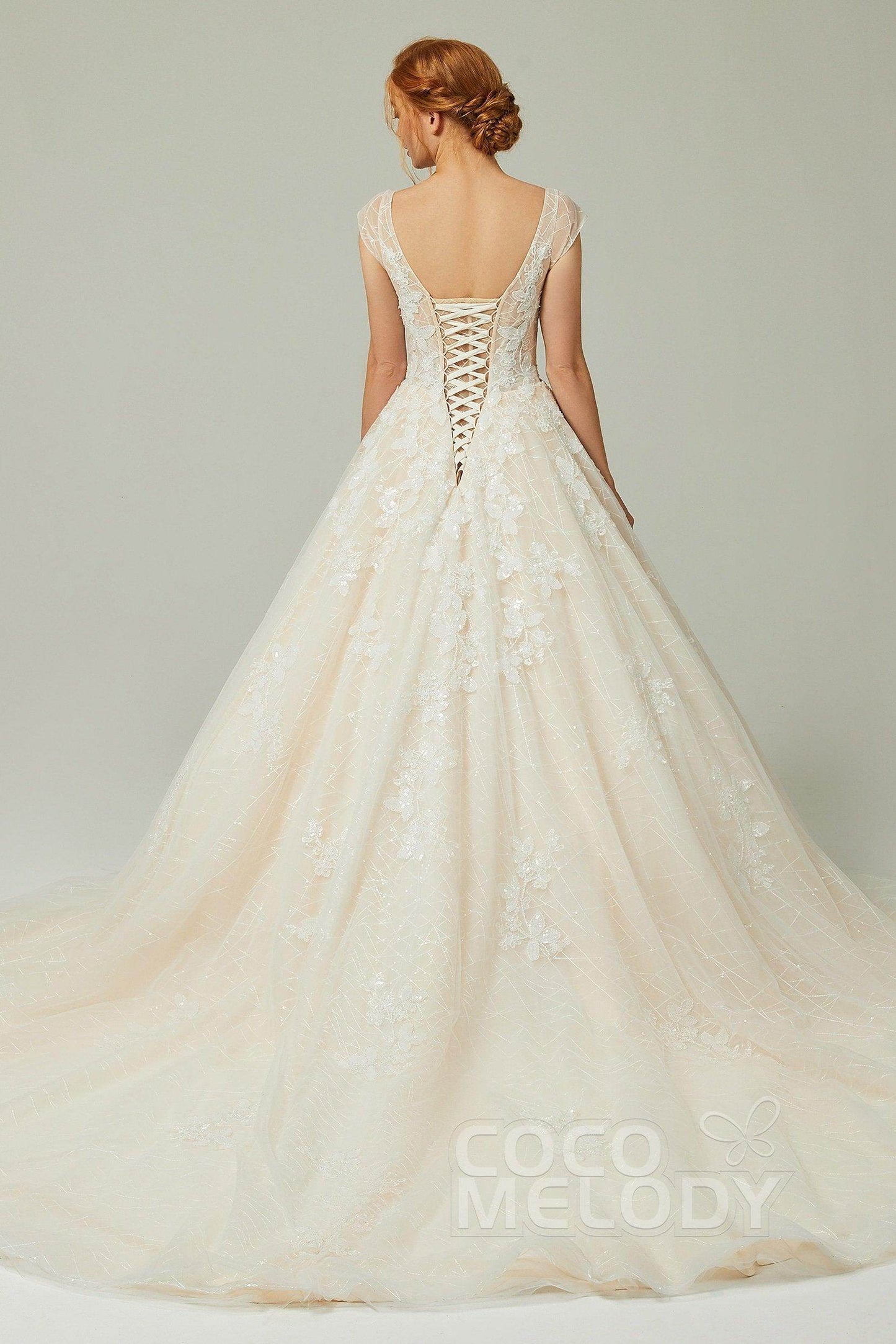 A-Line Chapel Train Tulle Wedding Dress CW2168 - COCOMELODY
