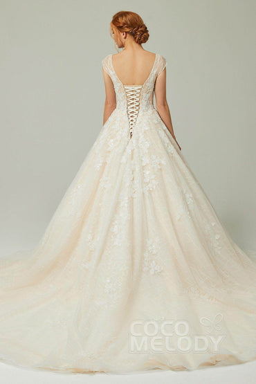 A-Line Chapel Train Tulle Wedding Dress CW2168 - COCOMELODY