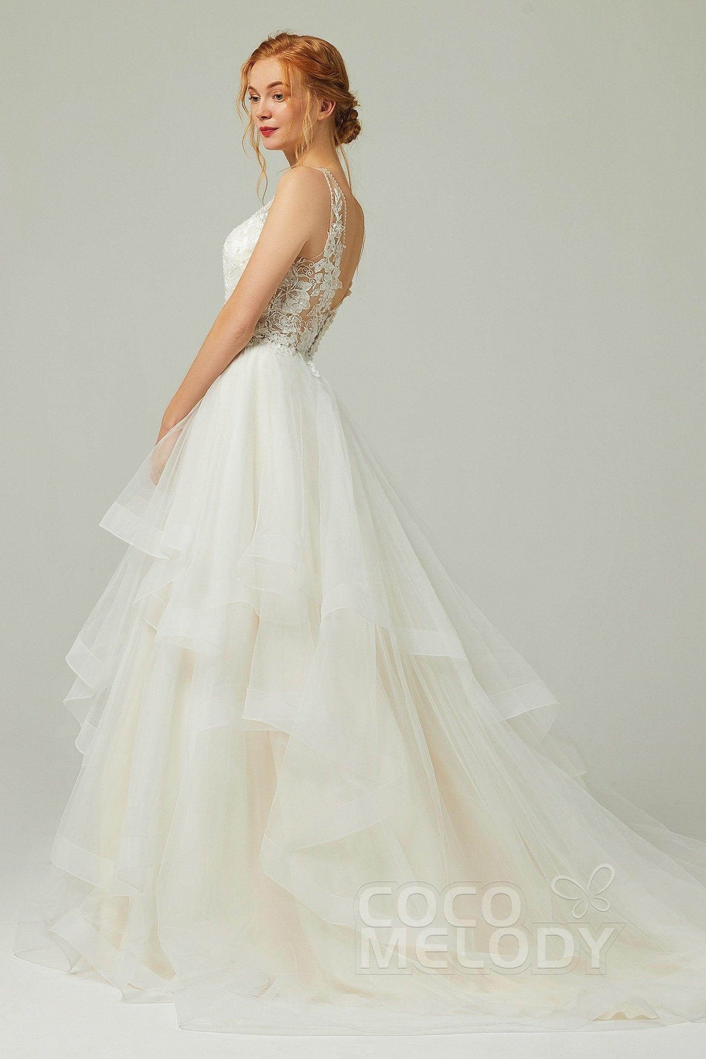 A-Line Court Train Tulle Wedding Dress CW2179 - COCOMELODY