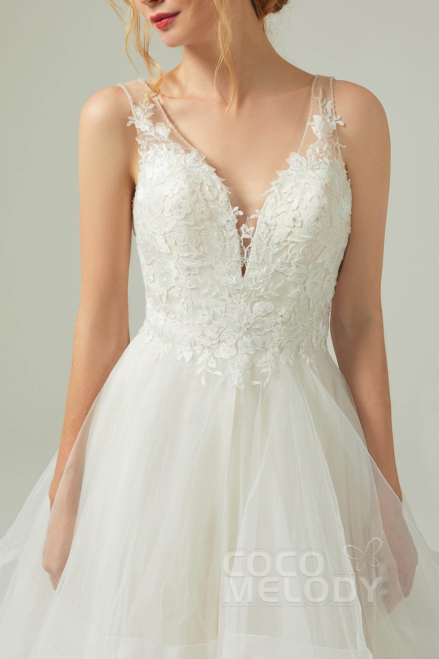 A-Line Court Train Tulle Wedding Dress CW2179 - COCOMELODY