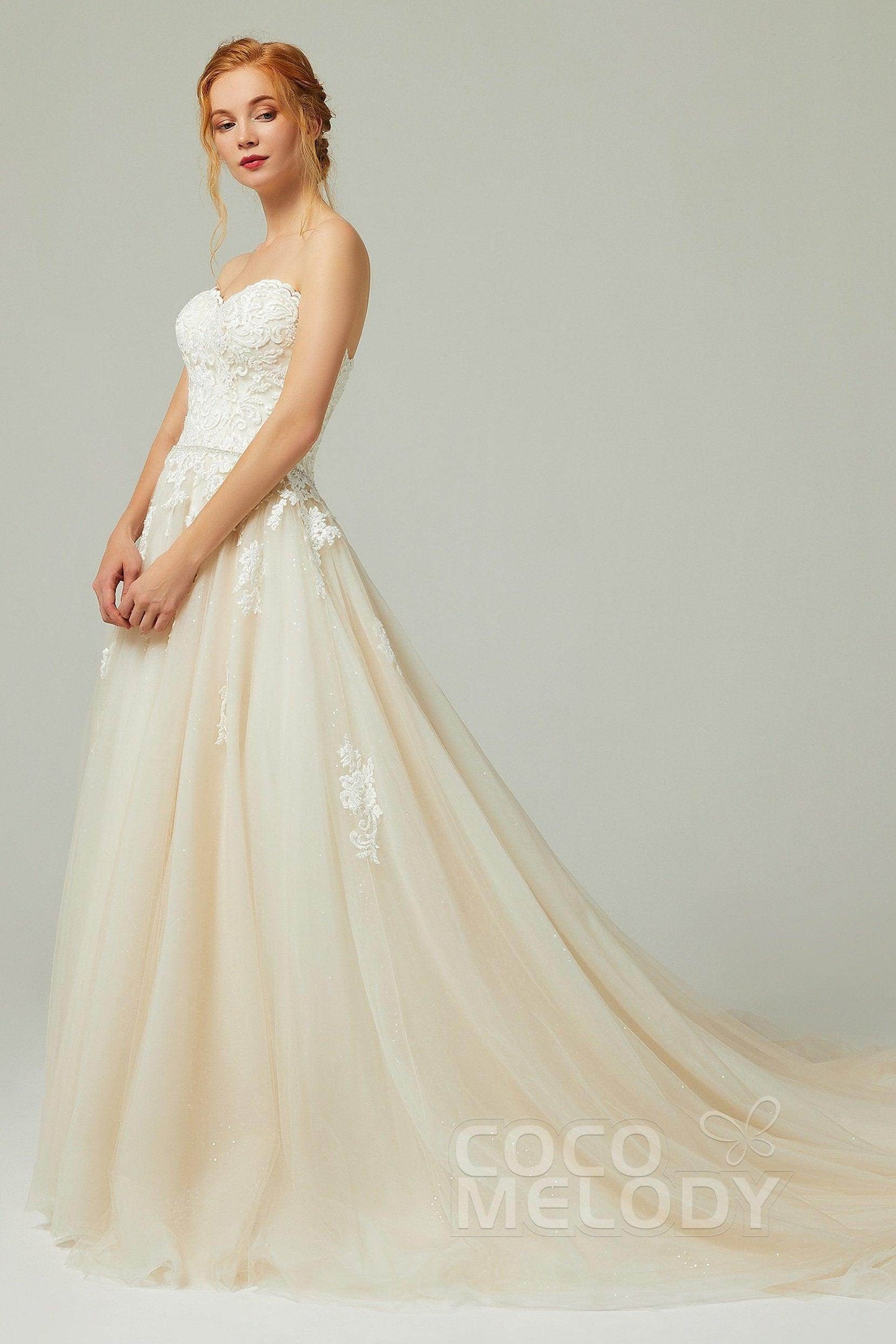 A-Line Chapel Train Tulle Wedding Dress CW2190 - COCOMELODY