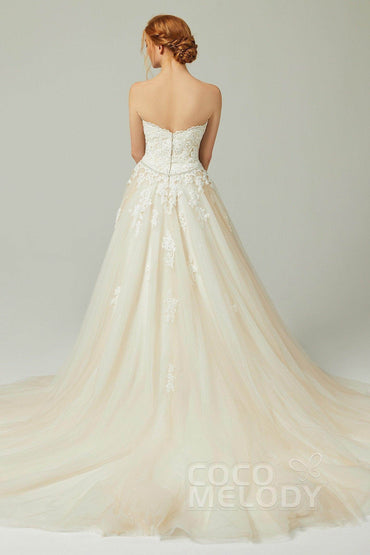 A-Line Chapel Train Tulle Wedding Dress CW2190 - COCOMELODY