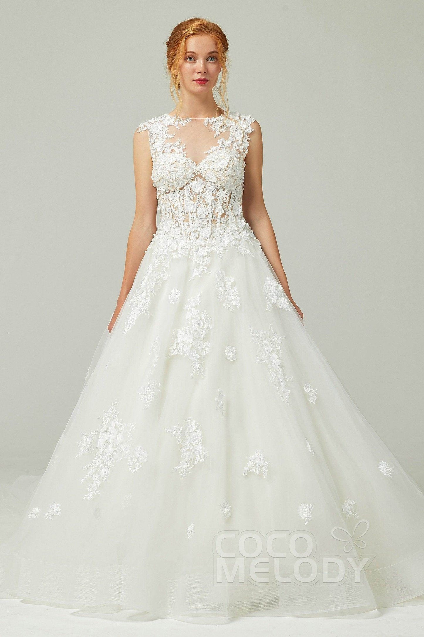 A-Line Court Train Tulle Wedding Dress CW2200 - COCOMELODY