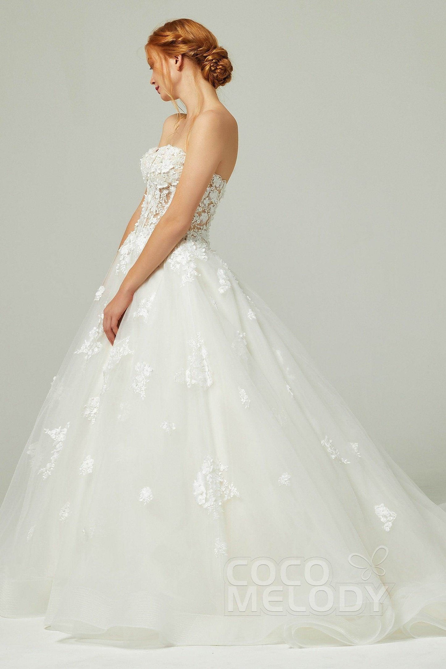 A-Line Court Train Tulle Wedding Dress CW2200 - COCOMELODY