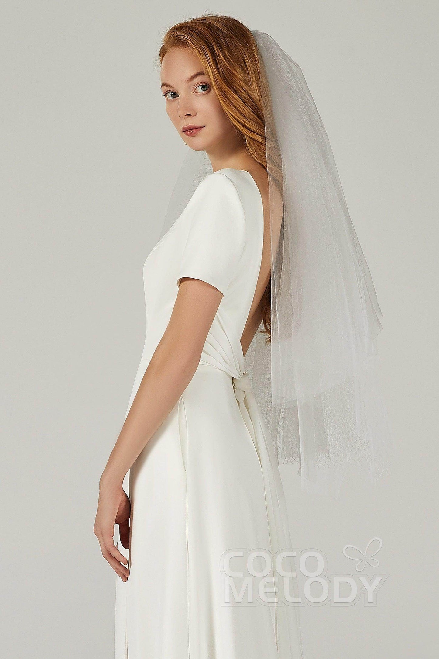 A-Line Sweep-Brush Train Elastic Fabric Wedding Dress CW2214 - COCOMELODY