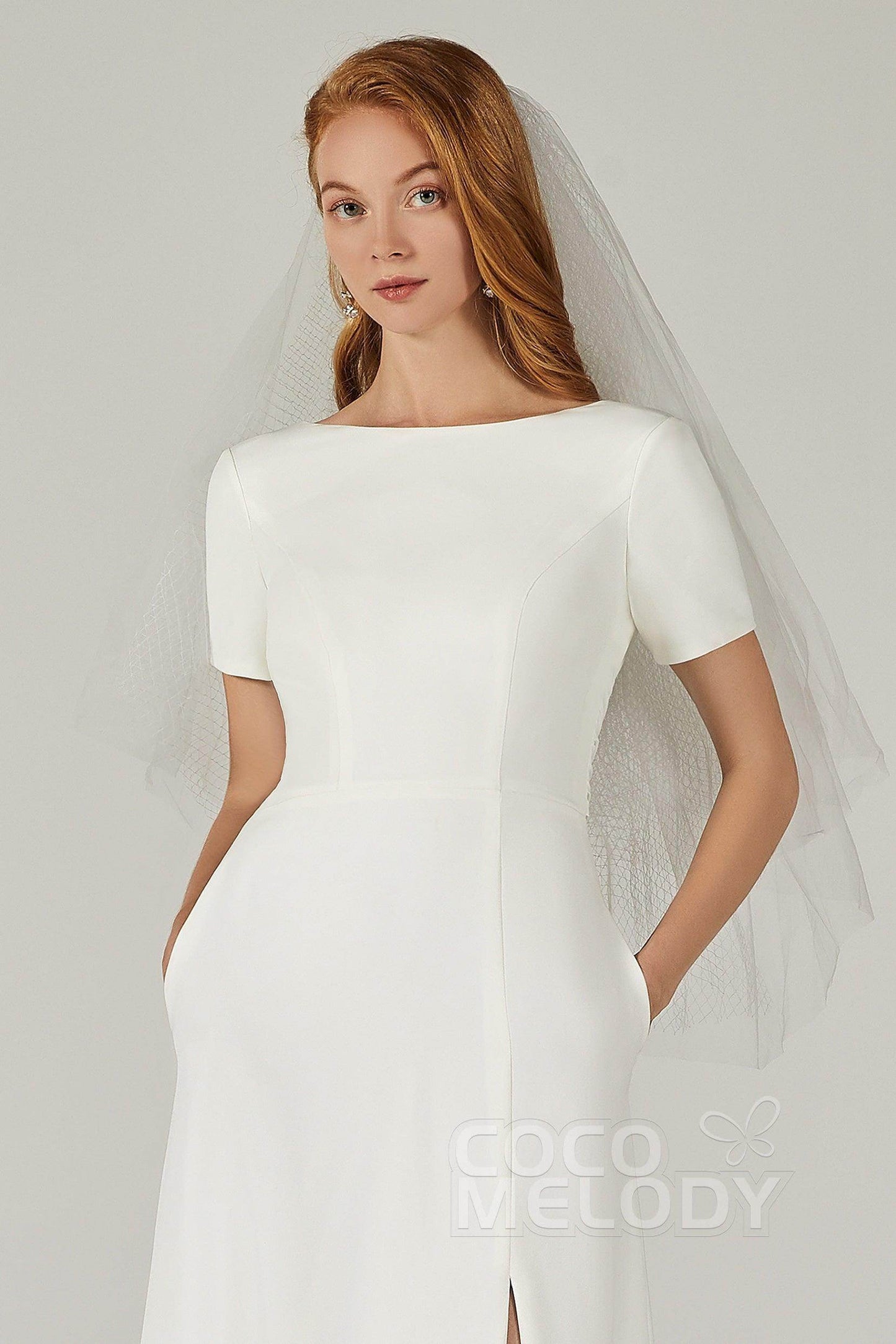 A-Line Sweep-Brush Train Elastic Fabric Wedding Dress CW2214 - COCOMELODY