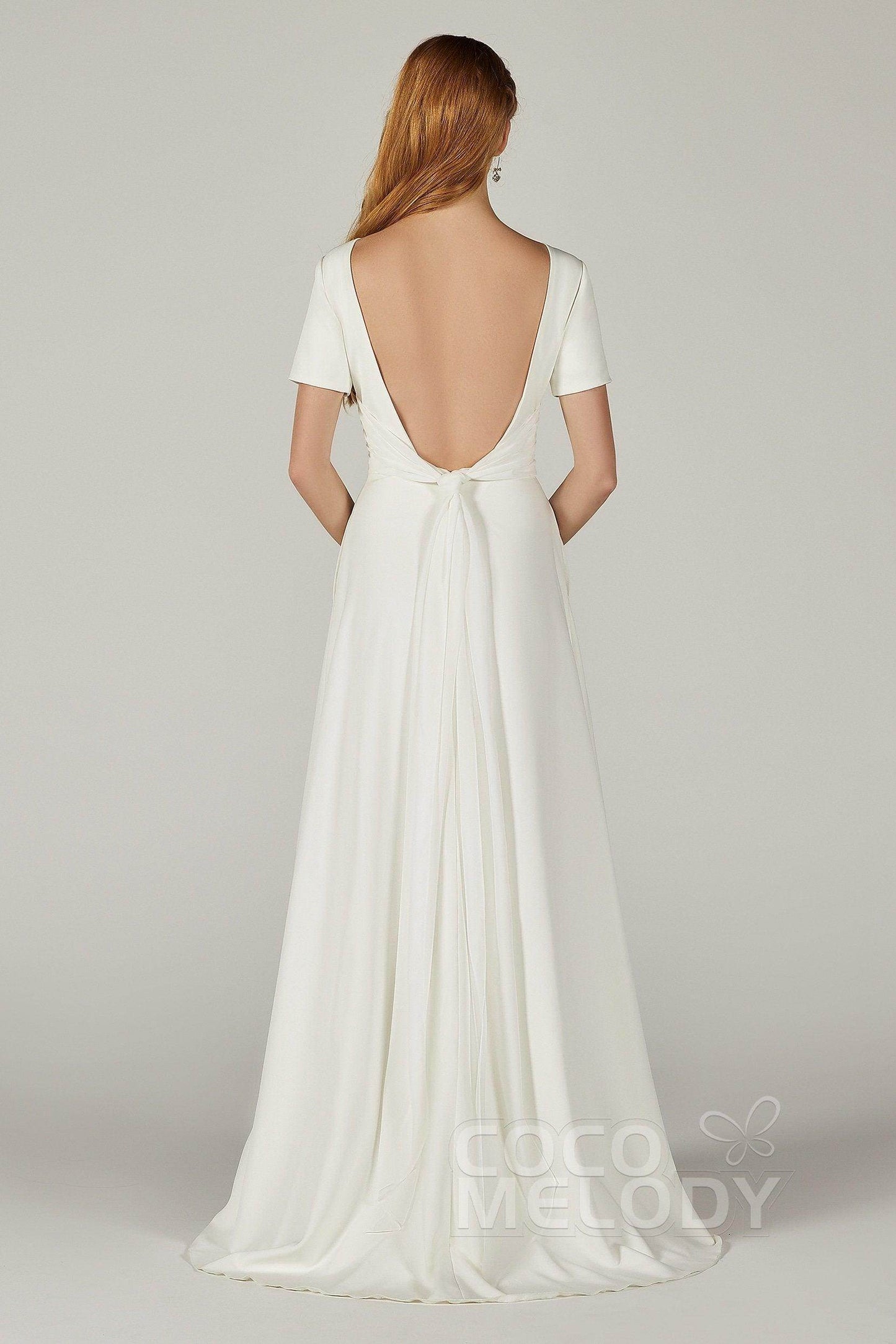 A-Line Sweep-Brush Train Elastic Fabric Wedding Dress CW2214 - COCOMELODY