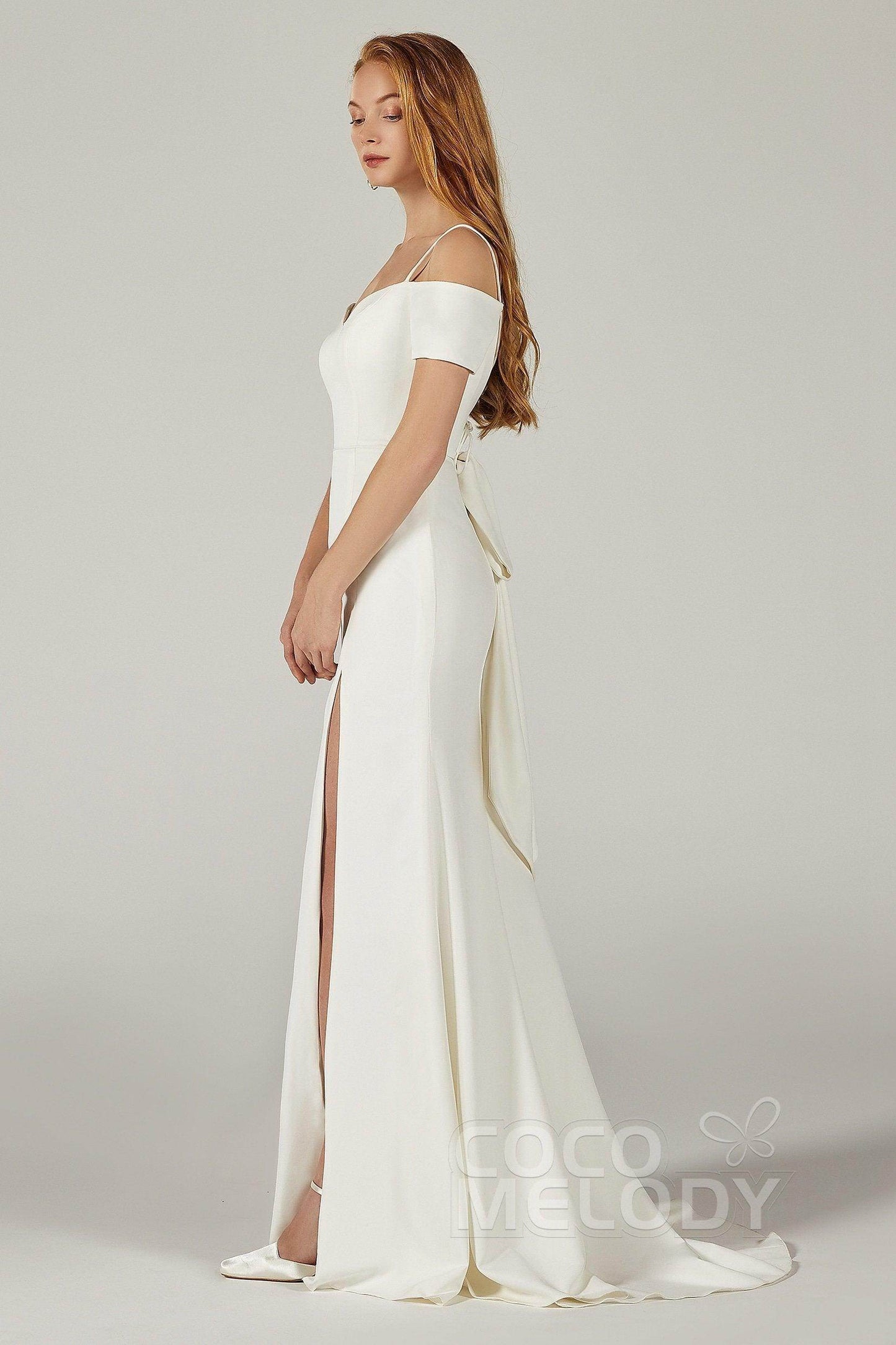 Trumpet Sweep Train Elastic Fabric Wedding Dress CW2215 - COCOMELODY