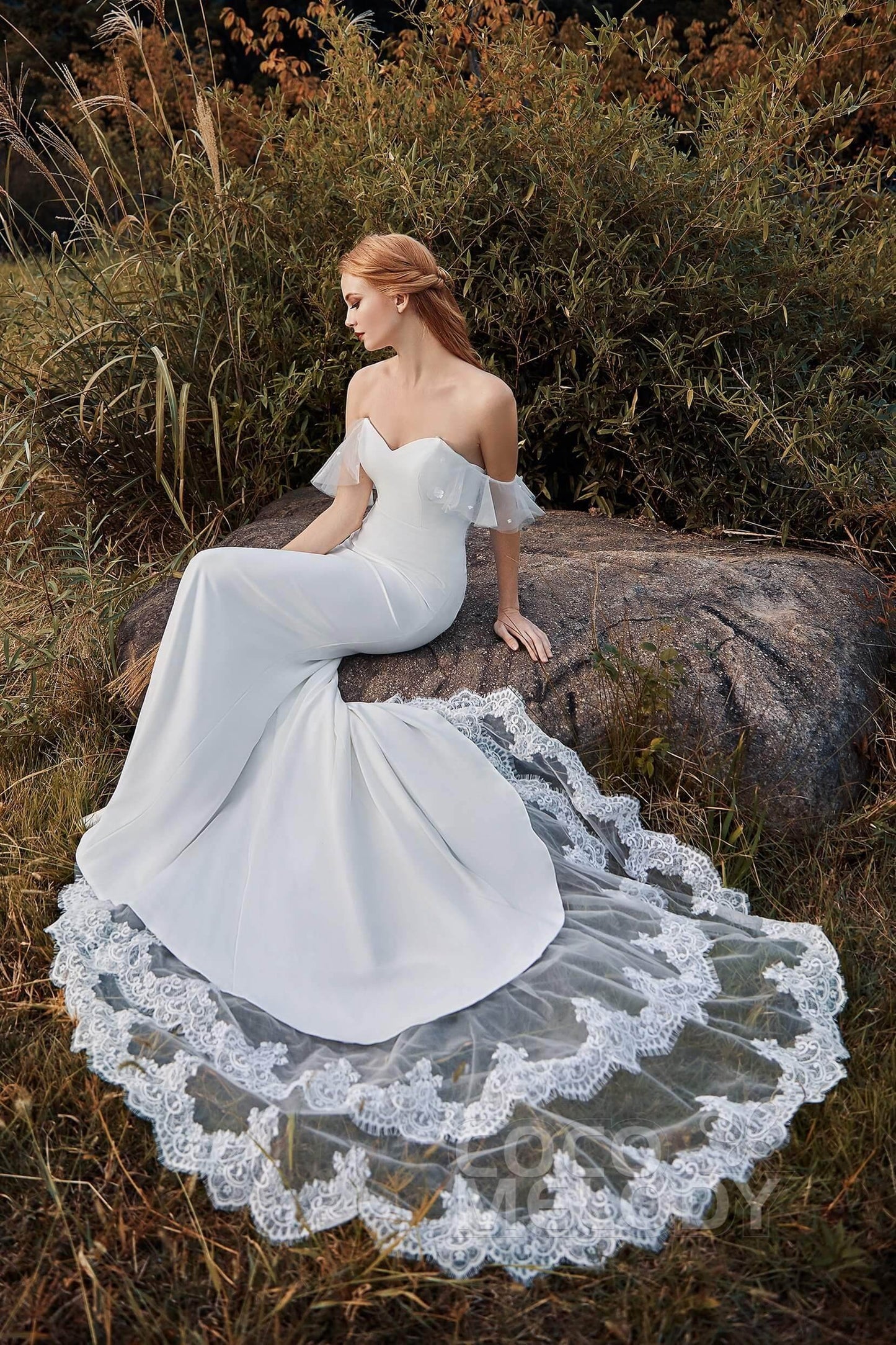 Trumpet Court Train Elastic Fabric Wedding Dress CW2217 - COCOMELODY