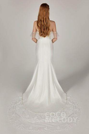 Trumpet Court Train Elastic Fabric Wedding Dress CW2217 - COCOMELODY