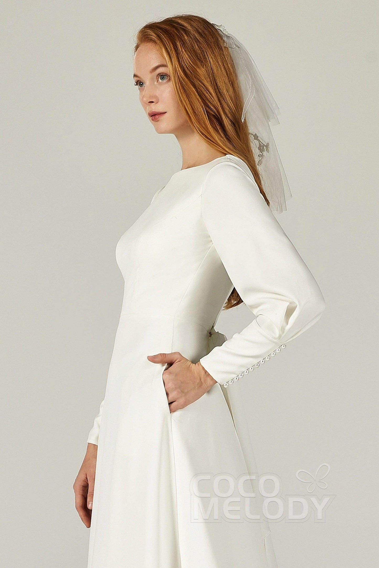 A-Line Sweep-Brush Train Elastic Fabric Wedding Dress CW2218 - COCOMELODY