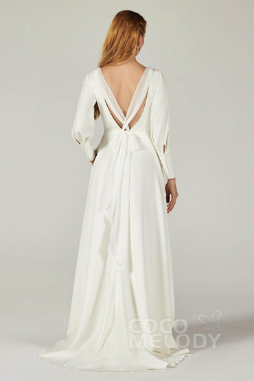 A-Line Sweep-Brush Train Elastic Fabric Wedding Dress CW2218 - COCOMELODY