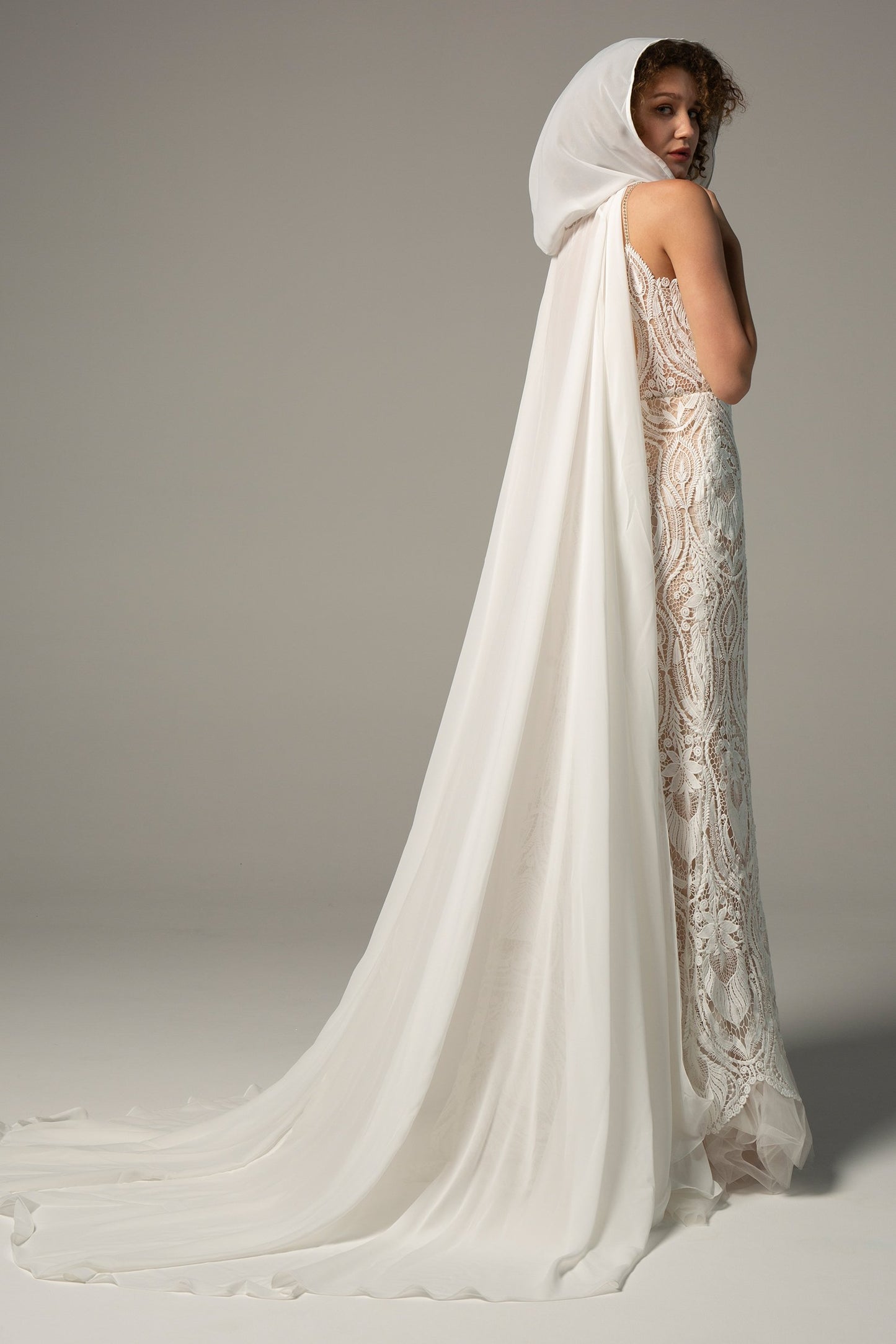 Trumpet Sweep-Brush Train Chiffon Lace Wedding Dress CW2221