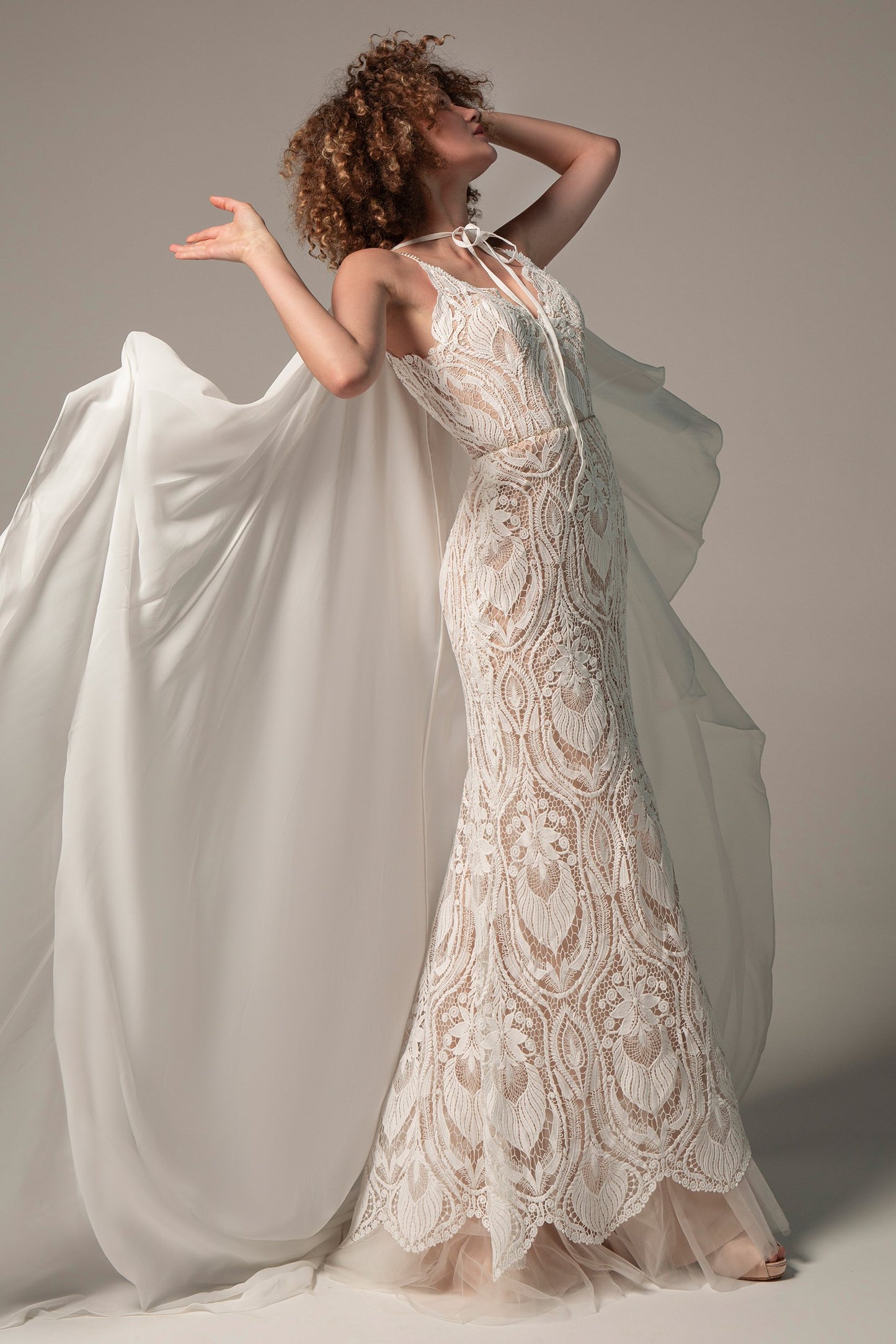 Trumpet Sweep-Brush Train Chiffon Lace Wedding Dress CW2221