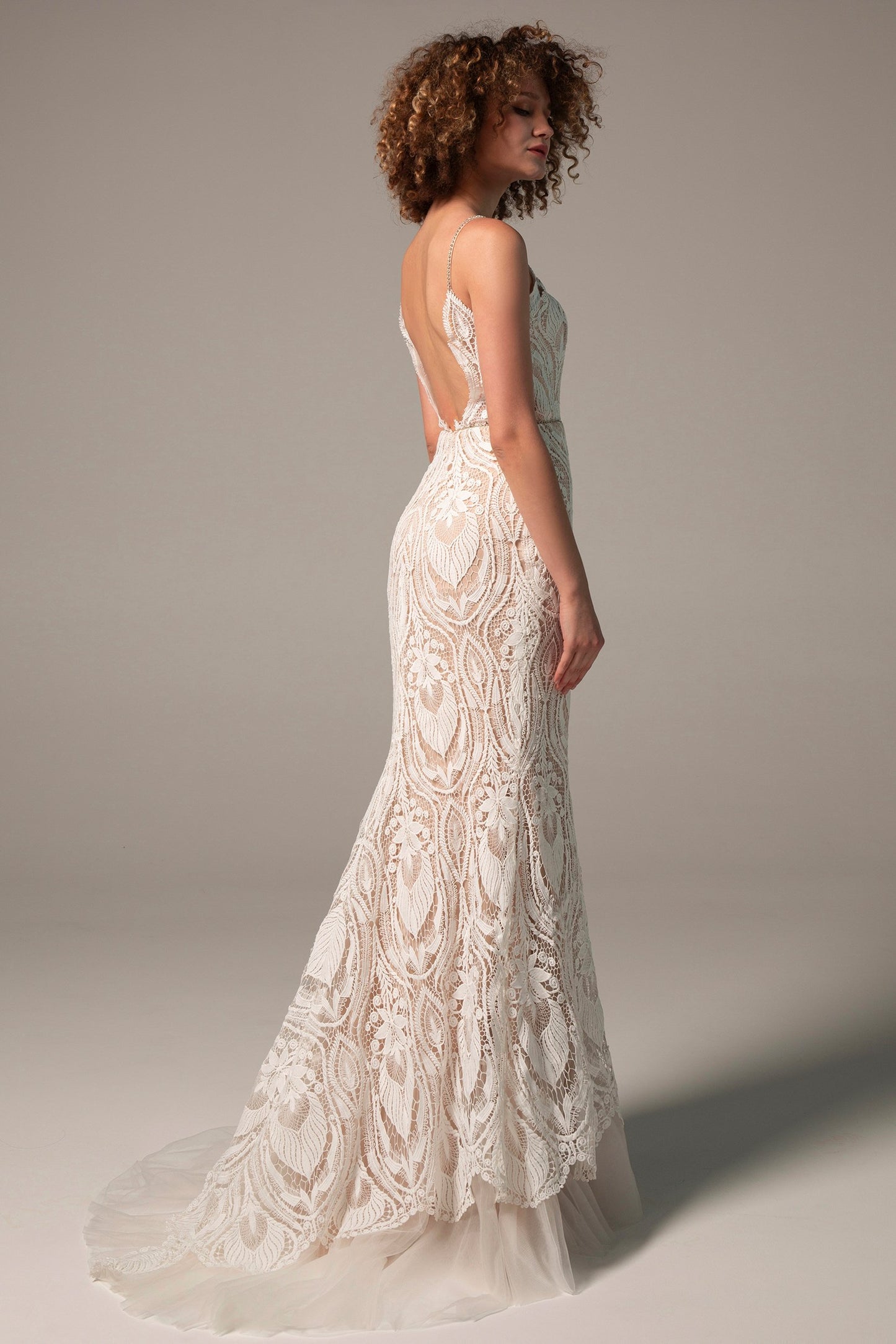 Trumpet Sweep-Brush Train Chiffon Lace Wedding Dress CW2221