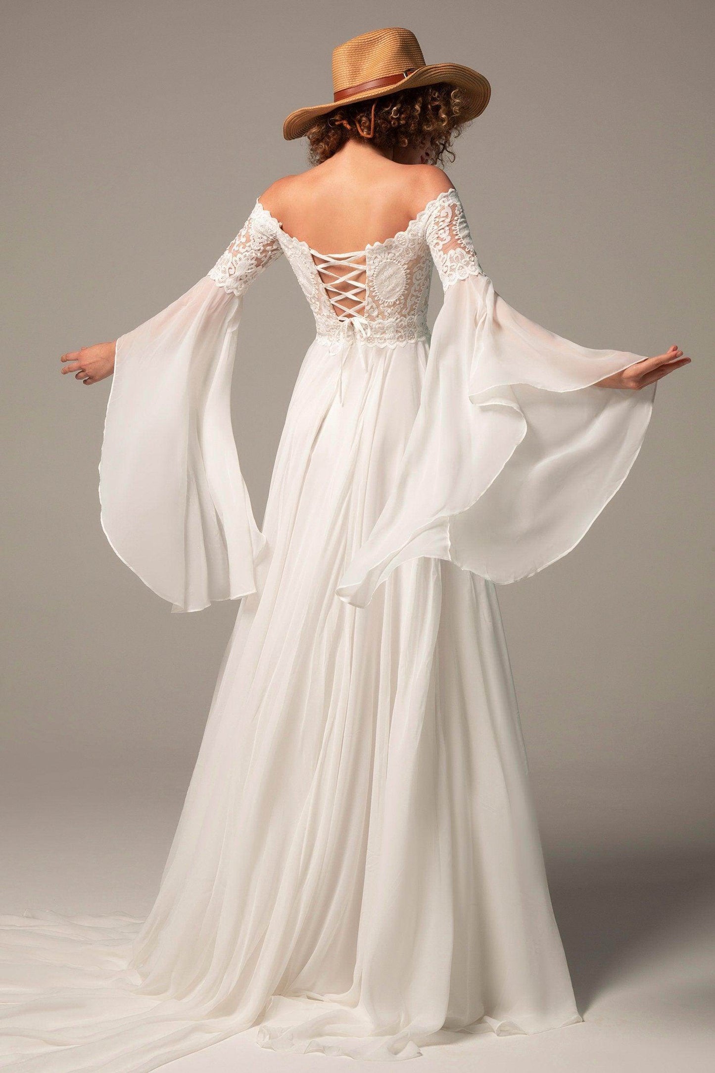 A-Line Court Train Chiffon Lace Wedding Dress CW2223CR - COCOMELODY
