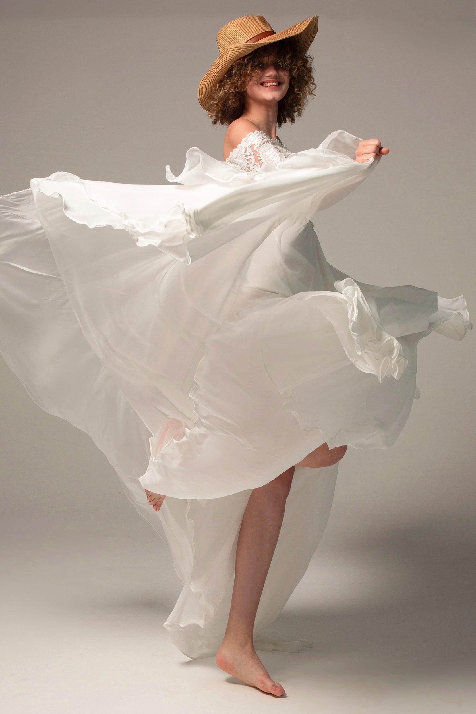 A-Line Court Train Chiffon Lace Wedding Dress CW2223CR - COCOMELODY