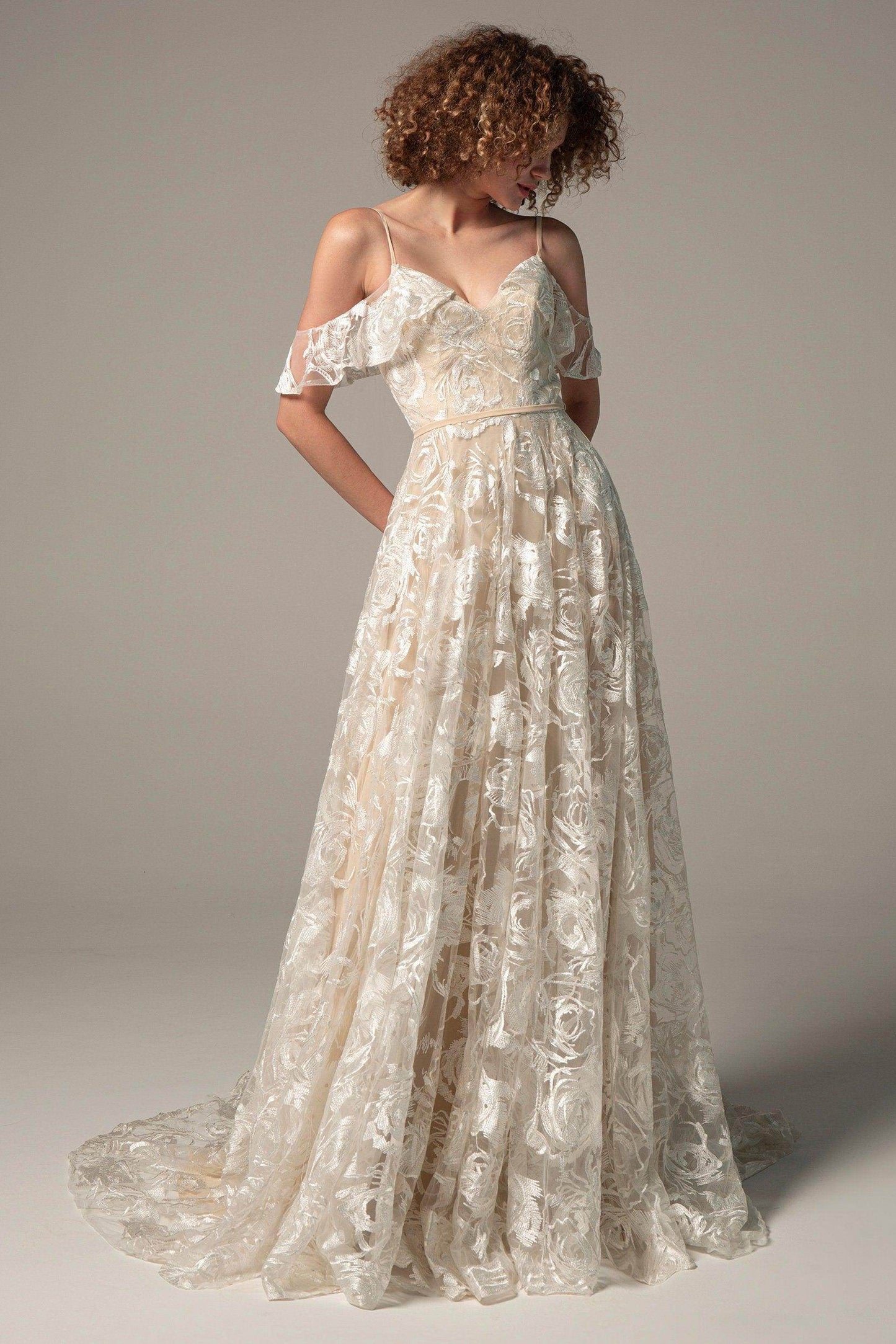 A-Line Court Train Lace Wedding Dress CW2224 - COCOMELODY