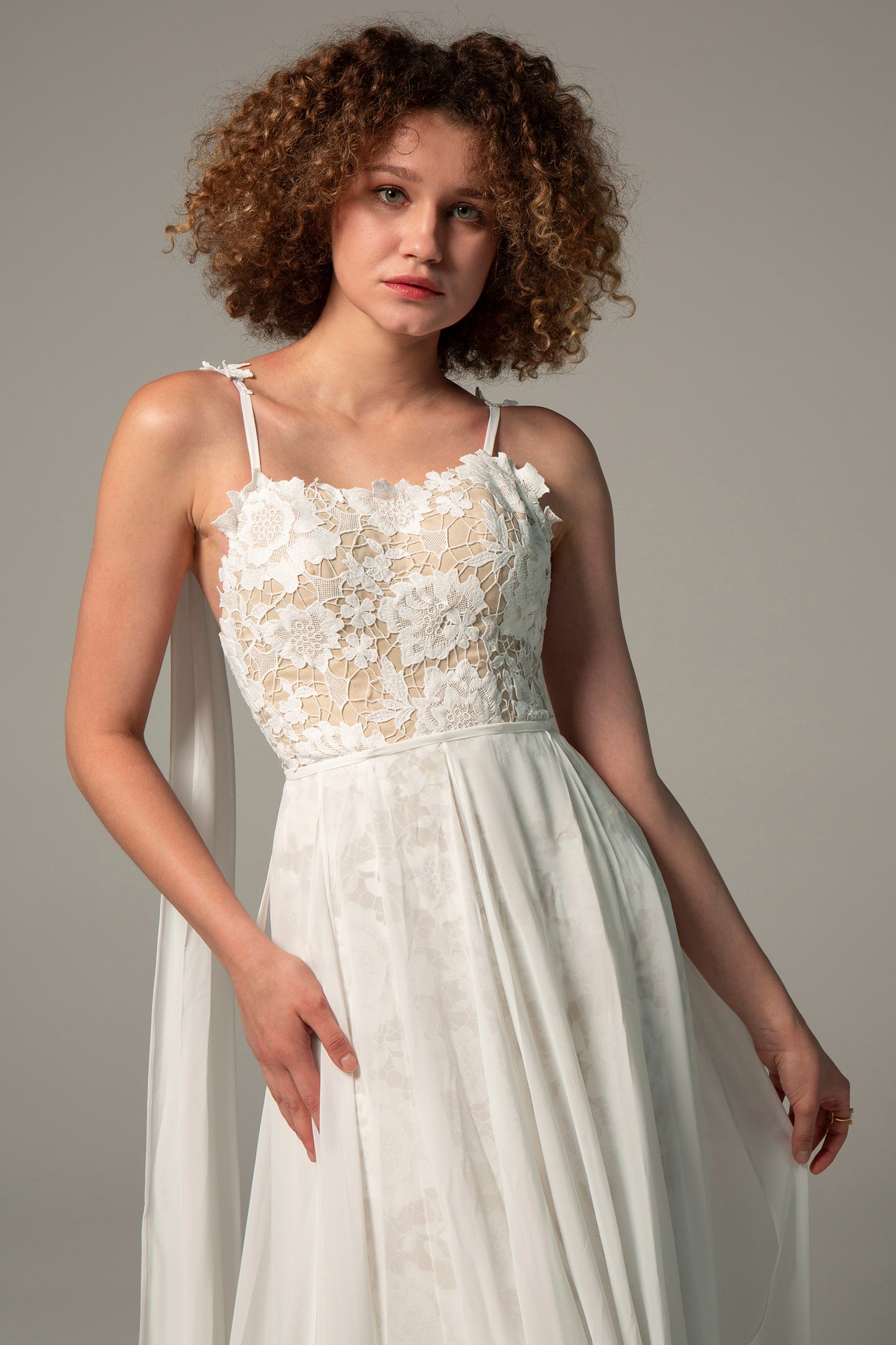 Sheath Sweep-Brush Train Chiffon Lace Wedding Dress CW2226