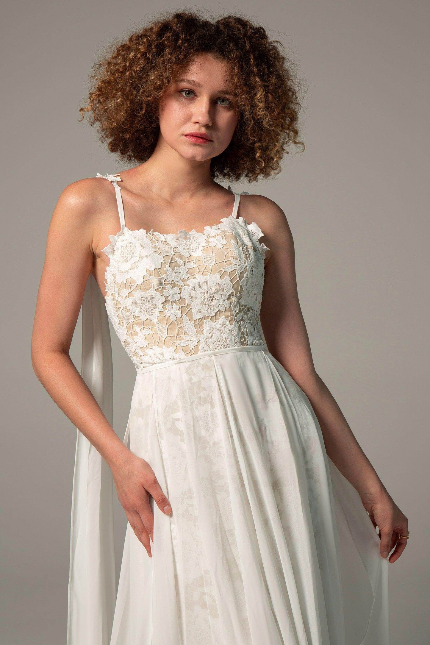 Sheath Sweep-Brush Train Chiffon Lace Wedding Dress CW2226