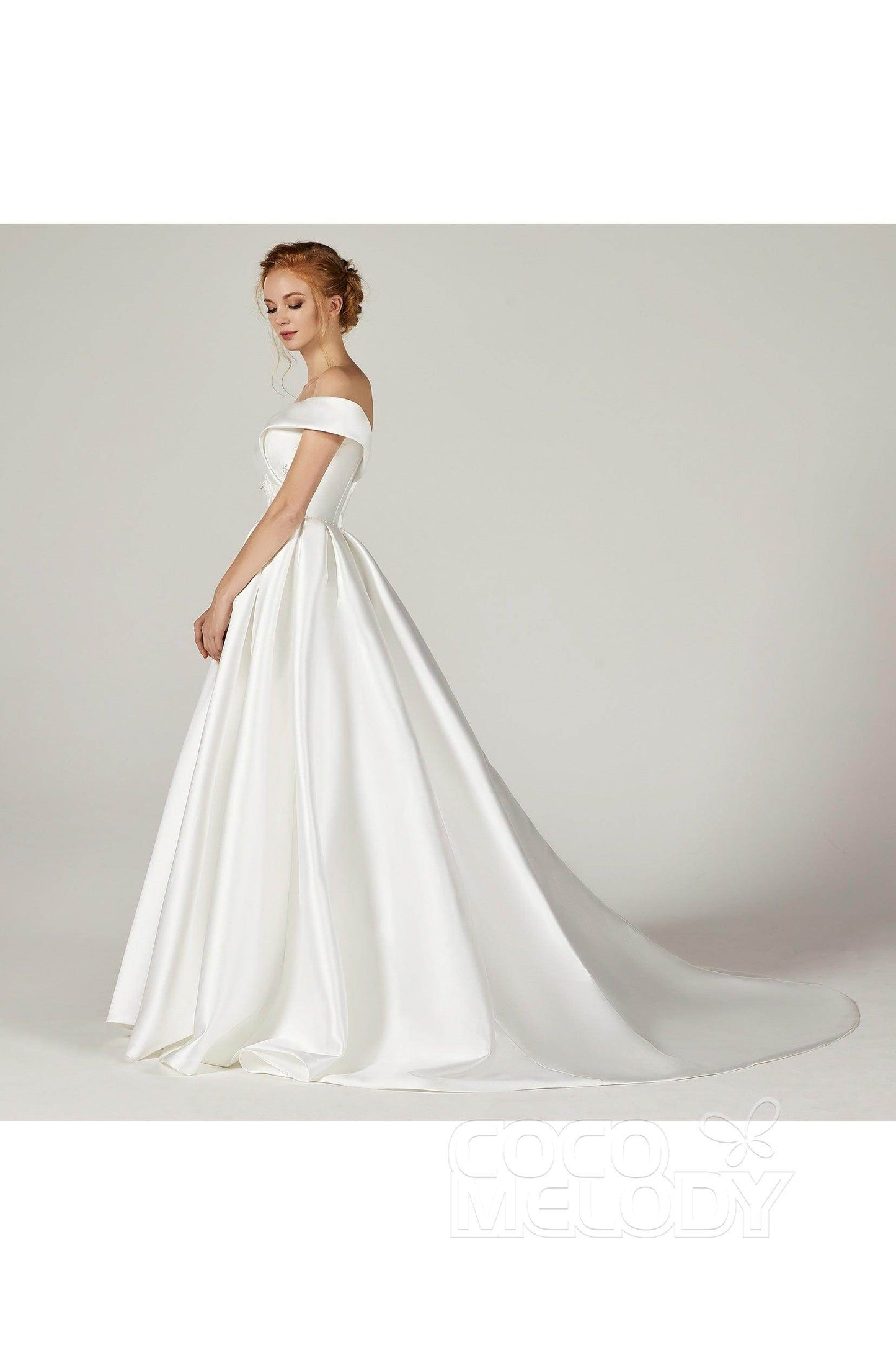 A-Line Court Train Mikado Wedding Dress CW2289 - COCOMELODY
