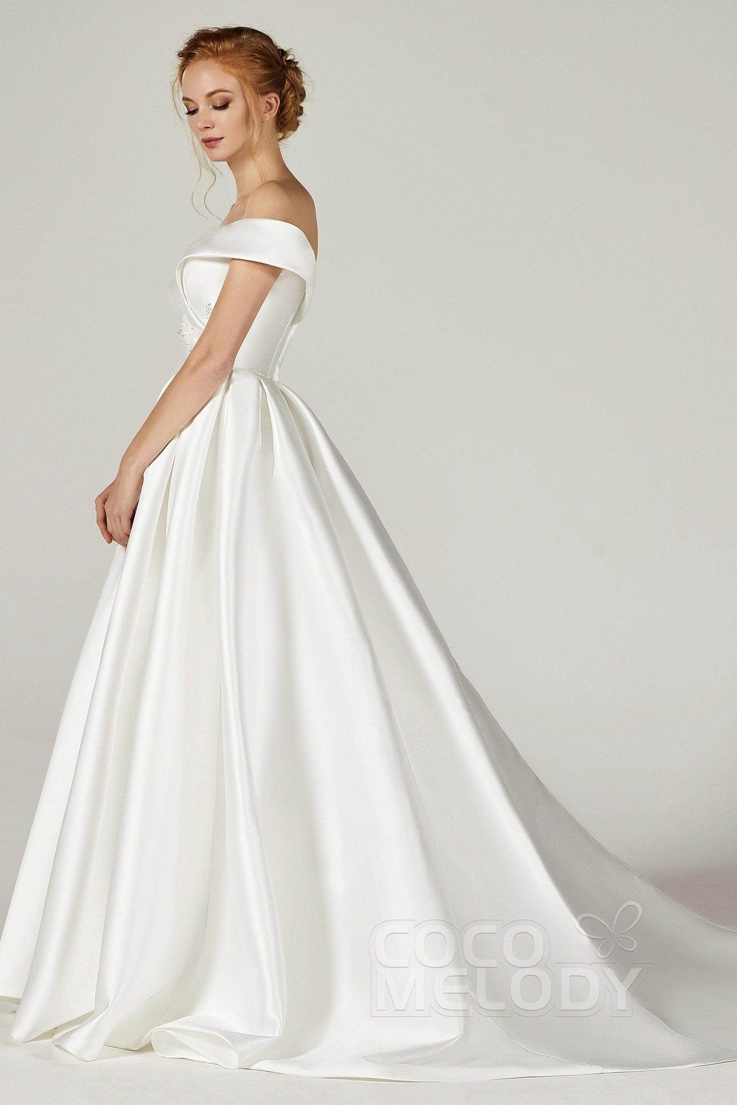 A-Line Court Train Mikado Wedding Dress CW2289 - COCOMELODY