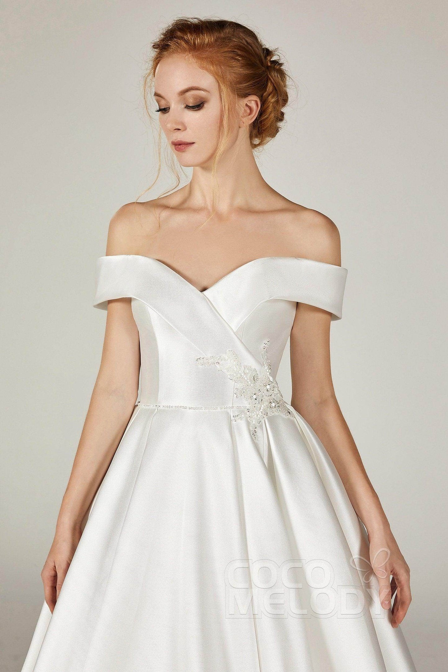 A-Line Court Train Mikado Wedding Dress CW2289 - COCOMELODY