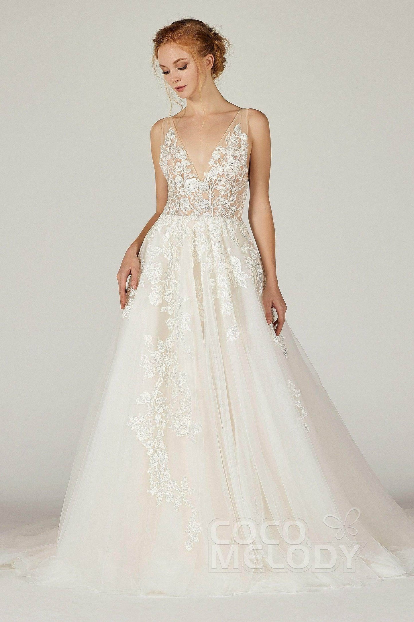 A-Line Court Train Tulle Wedding Dress CW2290CR - COCOMELODY