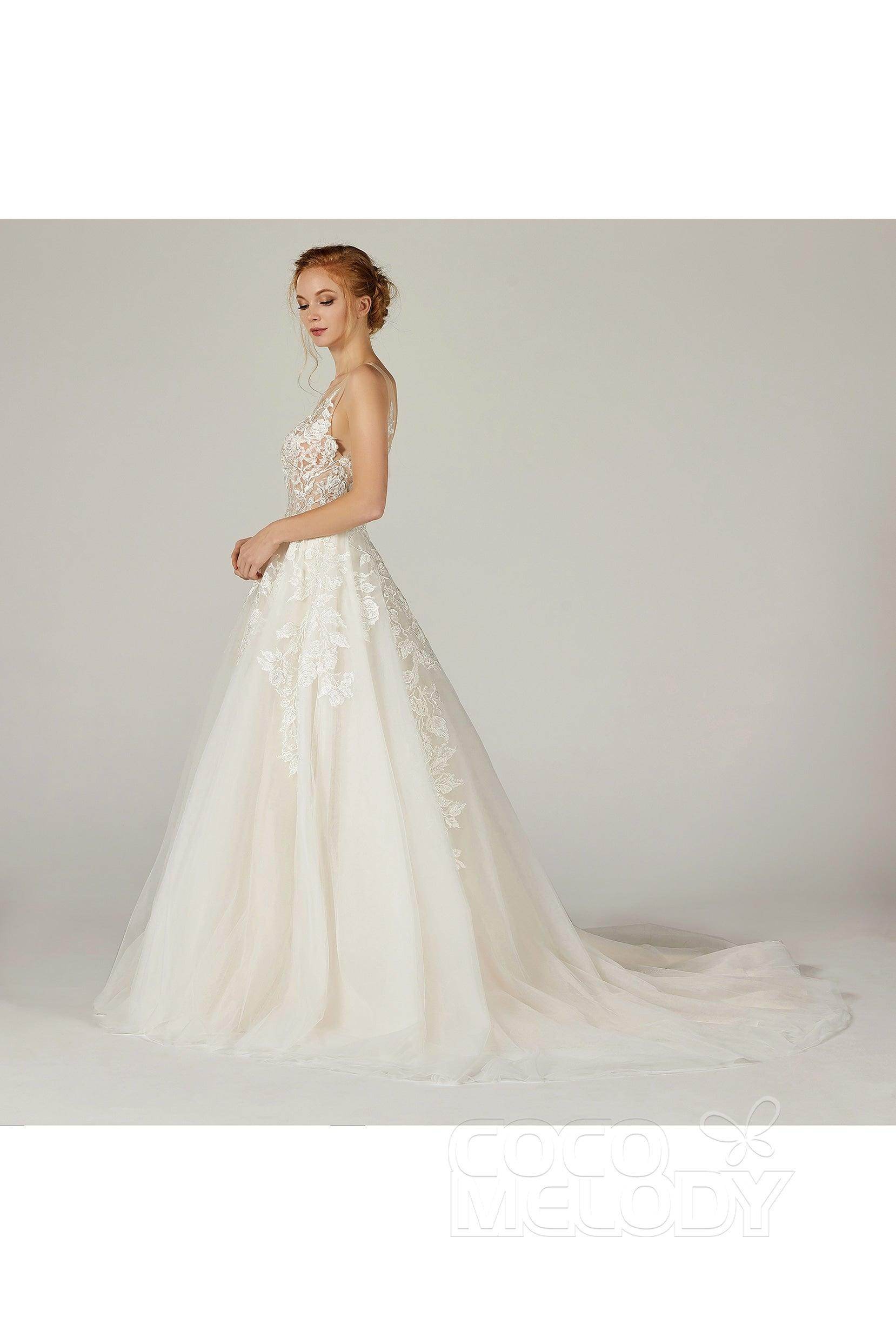 A-Line Court Train Tulle Wedding Dress CW2290CR - COCOMELODY