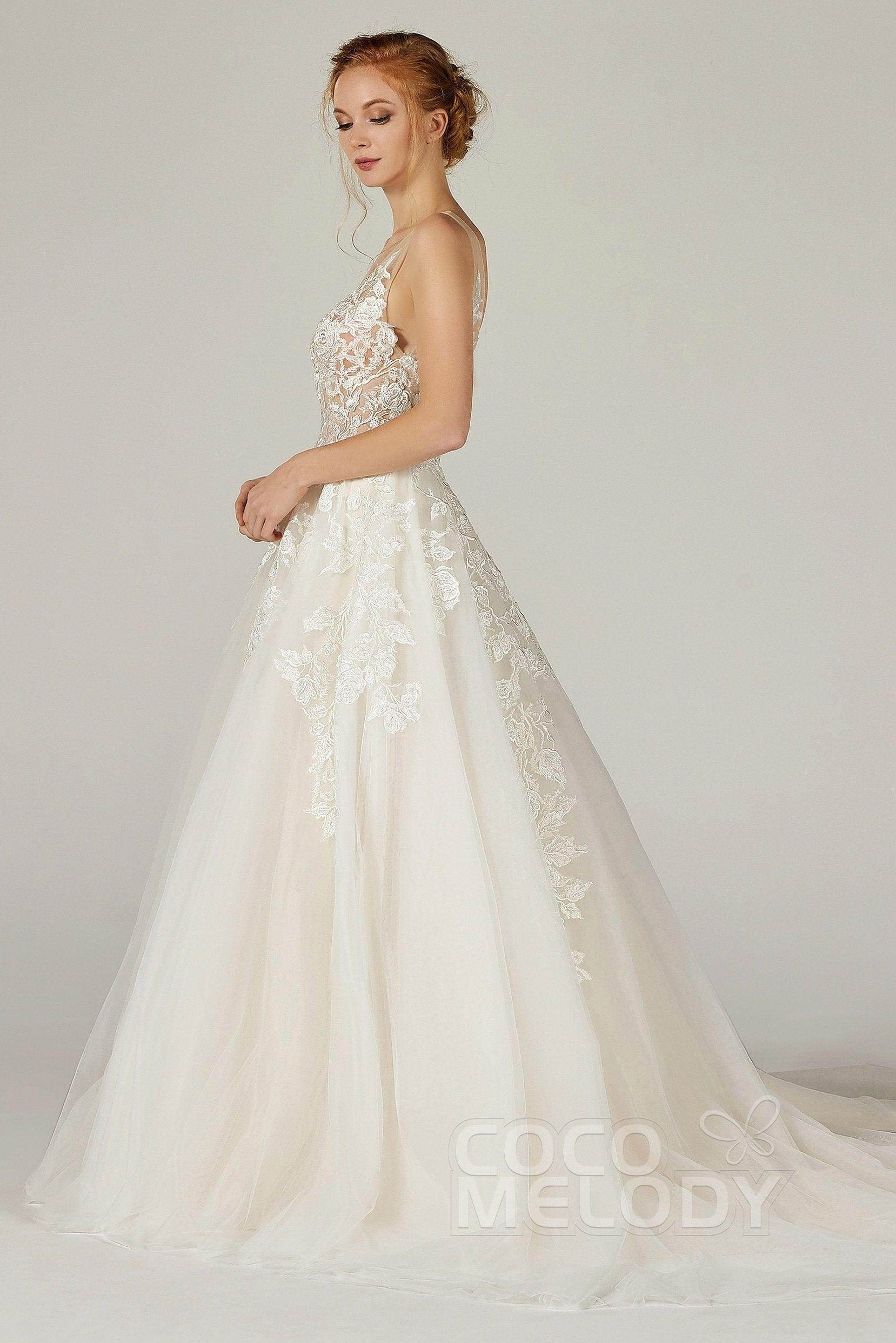 A-Line Court Train Tulle Wedding Dress CW2290CR - COCOMELODY