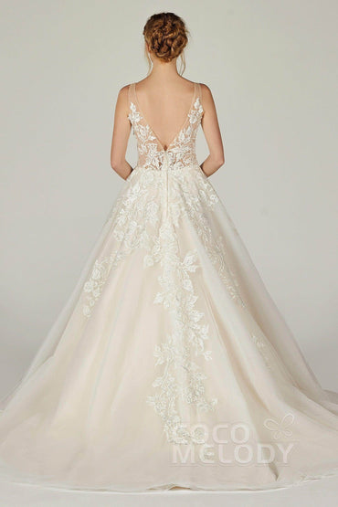 A-Line Court Train Tulle Wedding Dress CW2290CR - COCOMELODY