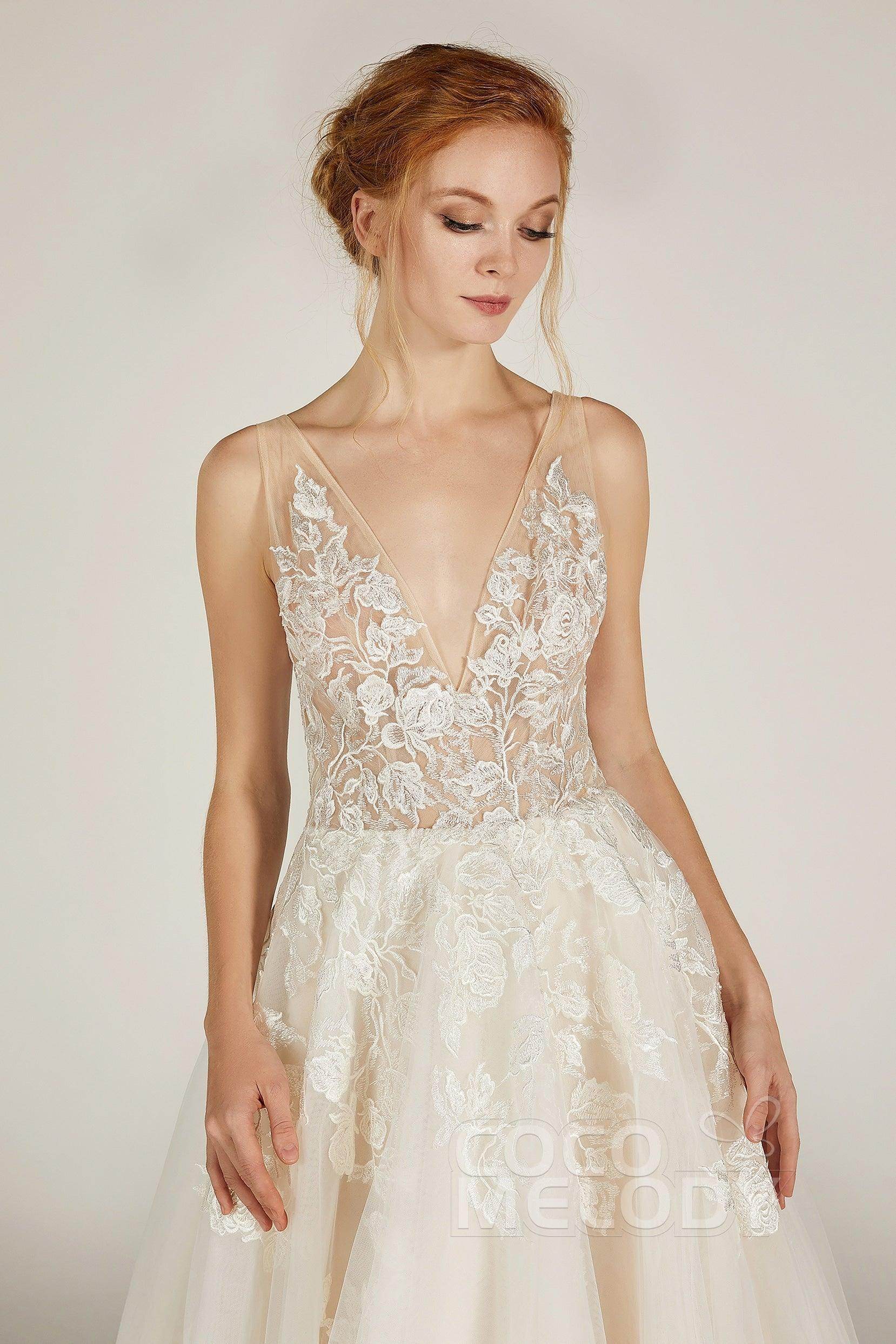 A-Line Court Train Tulle Wedding Dress CW2290CR - COCOMELODY