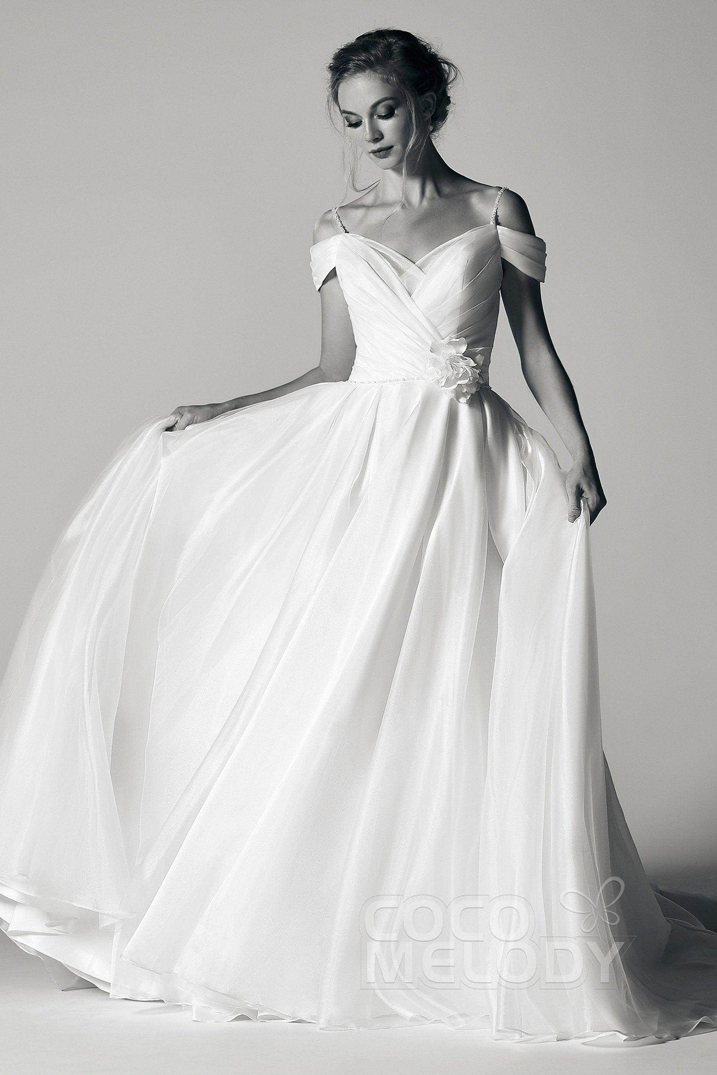 A-Line Court Train Organza and Satin Wedding Dress CW2291 - COCOMELODY