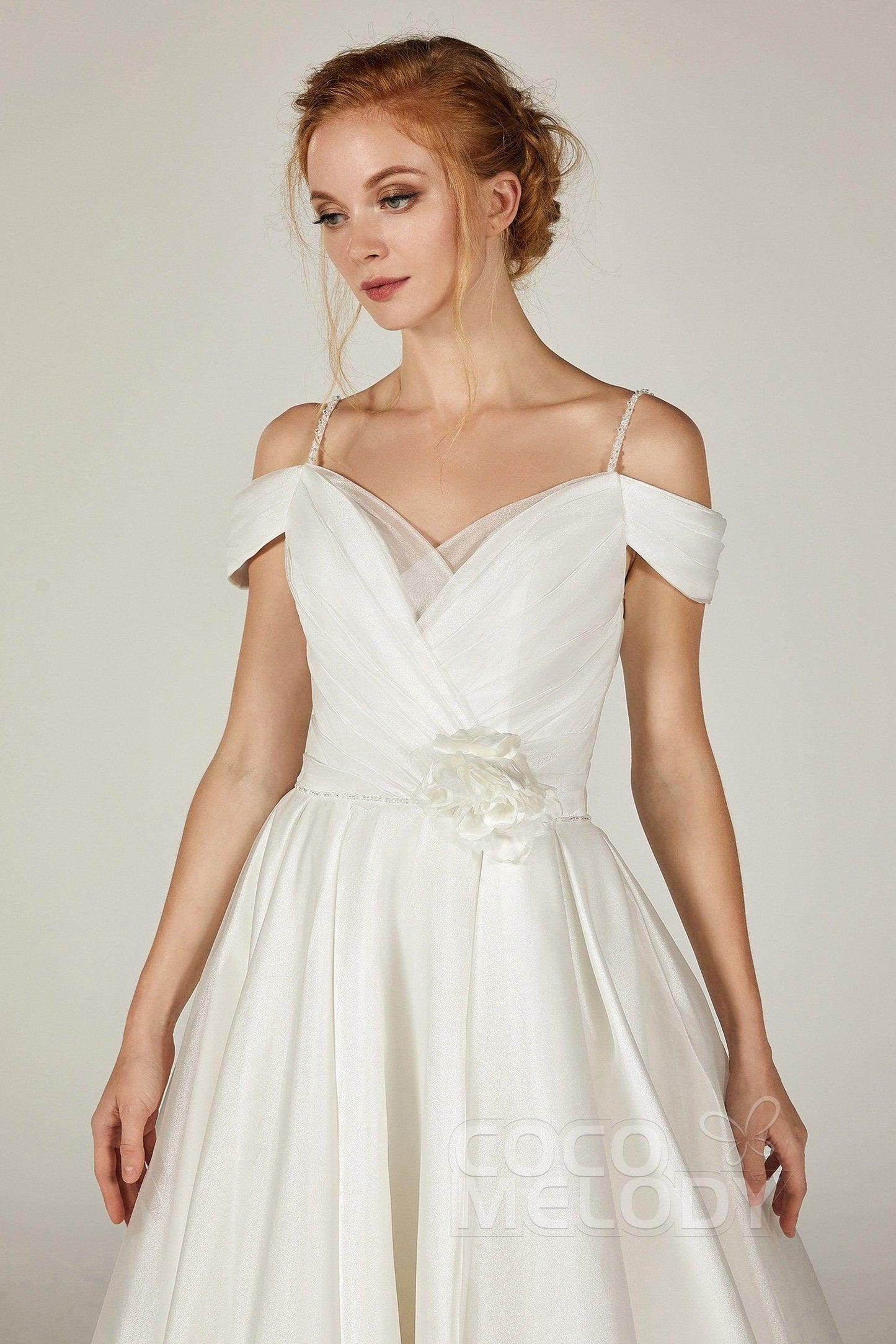A-Line Court Train Organza and Satin Wedding Dress CW2291 - COCOMELODY