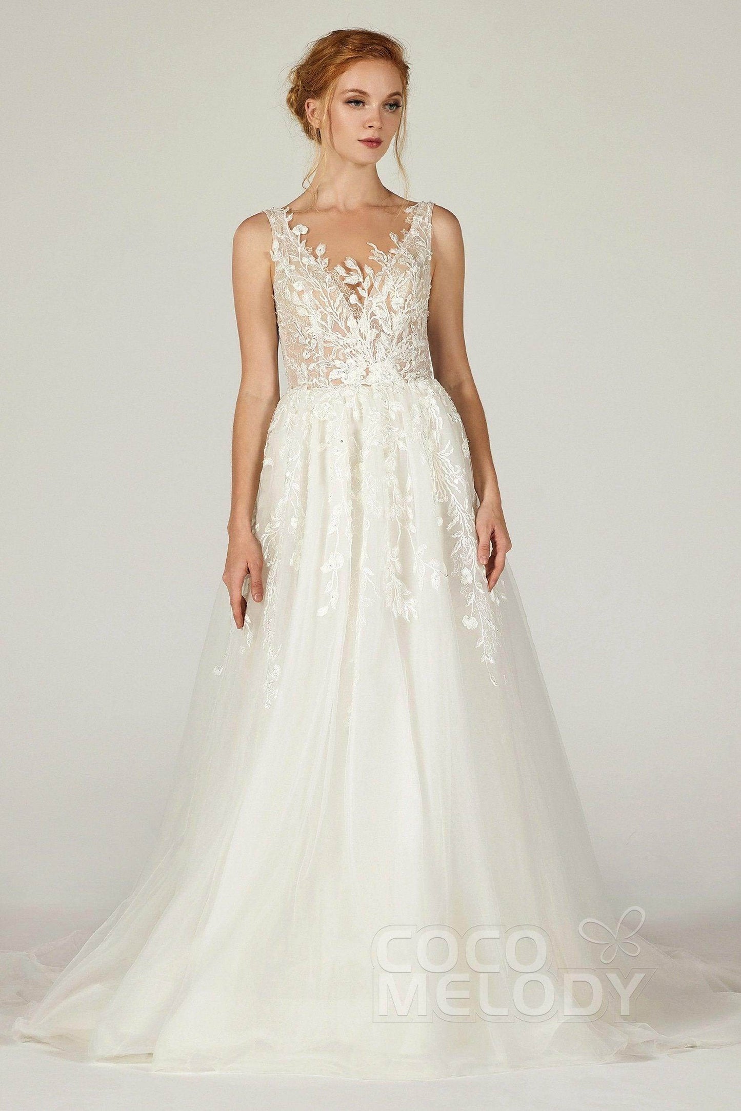 A-Line Court Train Tulle and Organza Wedding Dress CW2294 - COCOMELODY