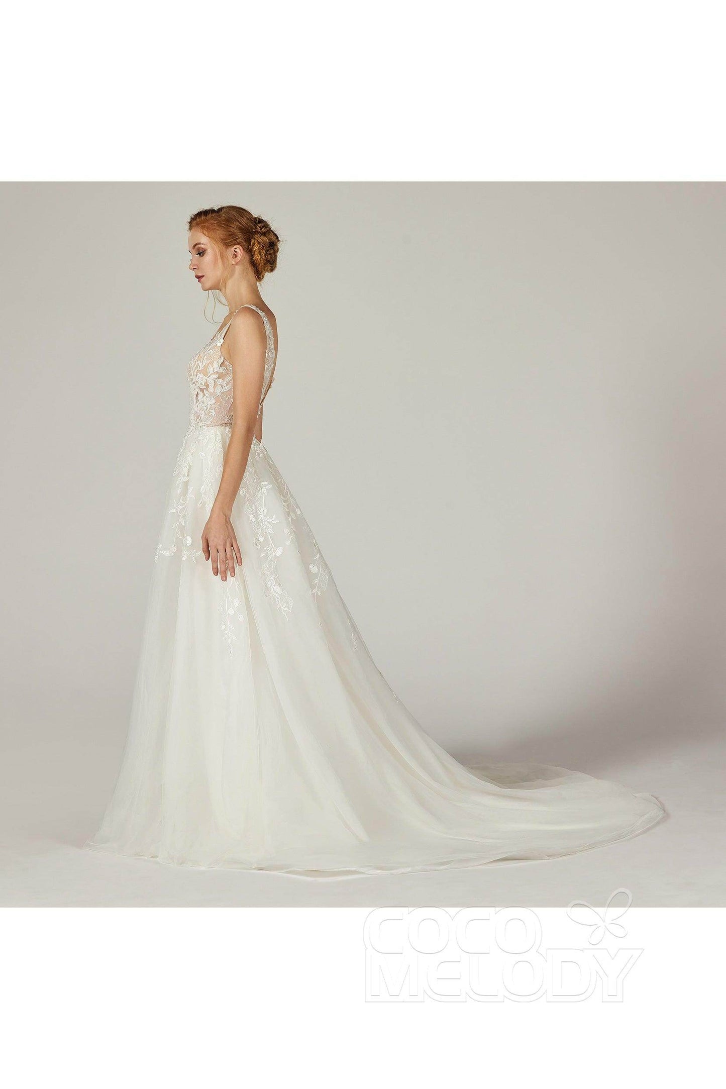 A-Line Court Train Tulle and Organza Wedding Dress CW2294 - COCOMELODY
