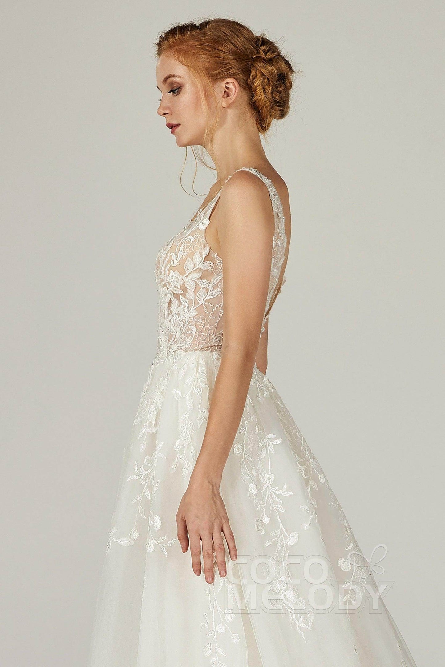 A-Line Court Train Tulle and Organza Wedding Dress CW2294 - COCOMELODY