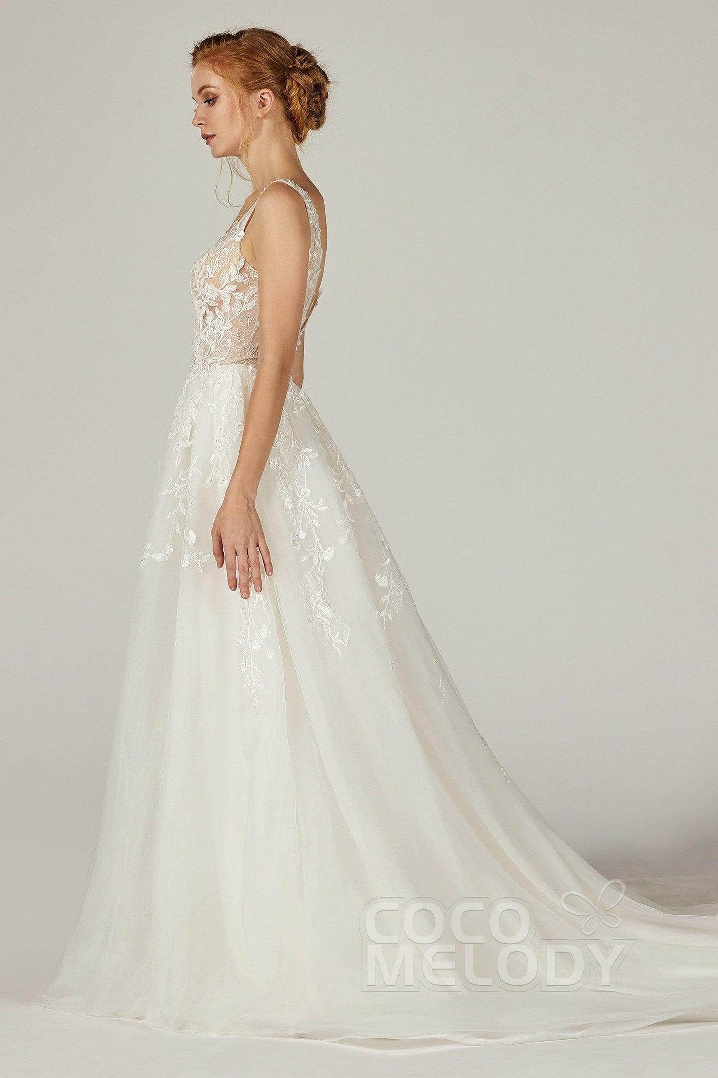 A-Line Court Train Tulle and Organza Wedding Dress CW2294 - COCOMELODY