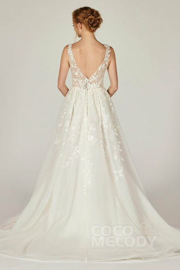 A-Line Court Train Tulle and Organza Wedding Dress CW2294 - COCOMELODY